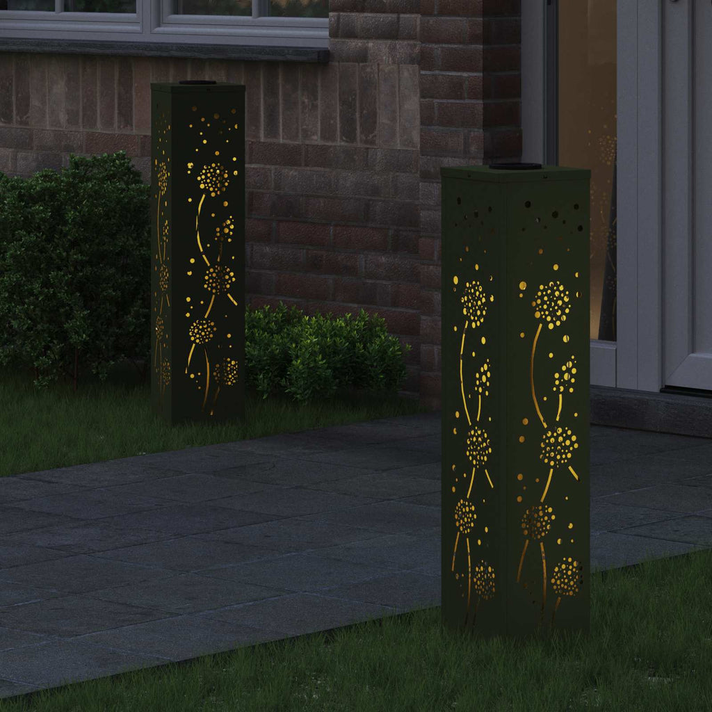 Vidaxl solar led pad licht 2 pcs olijf groen koudgewalst staal