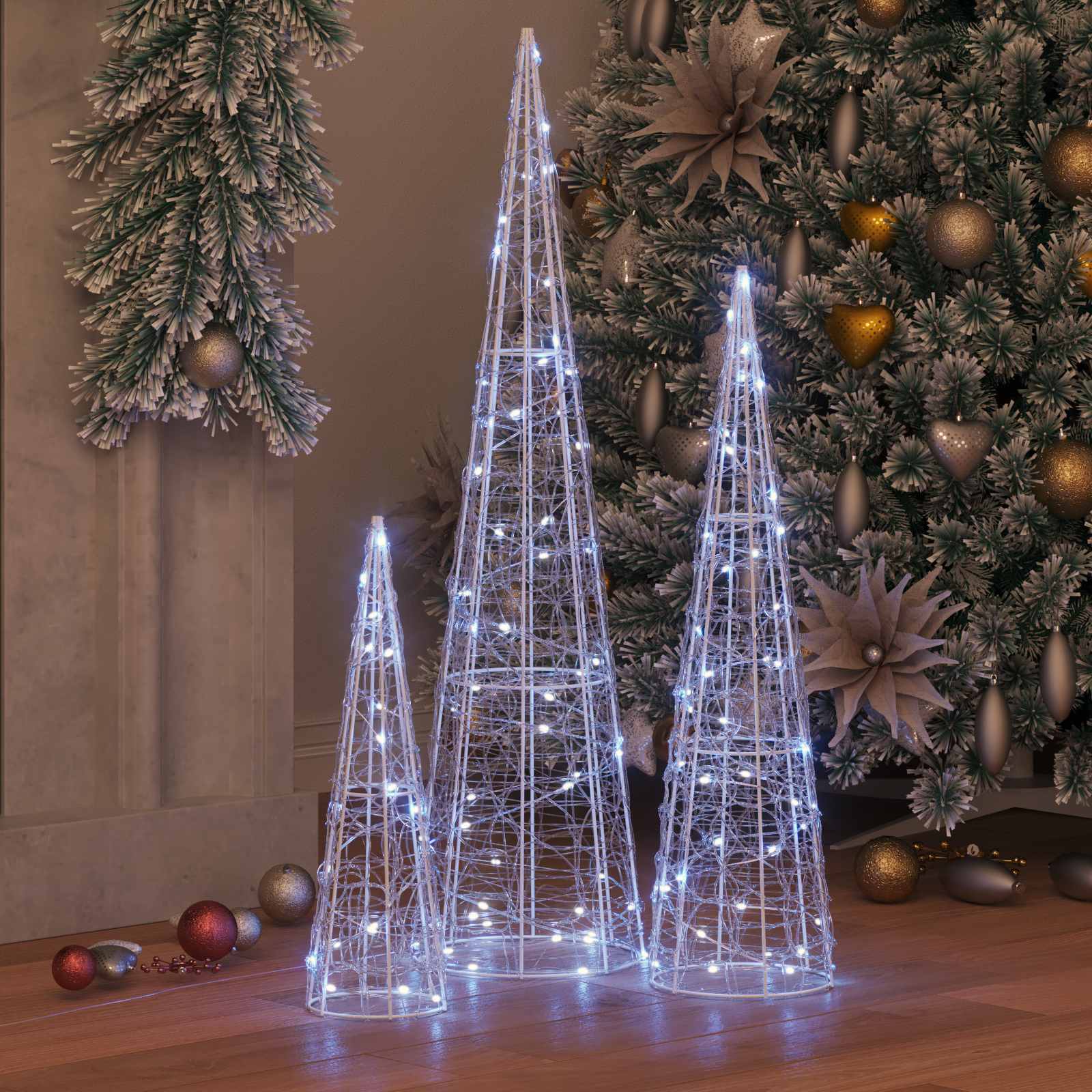 Vidaxl kerstboom met 90 led 3 pcs koudwit 20 x 20 x 80 cm acryl