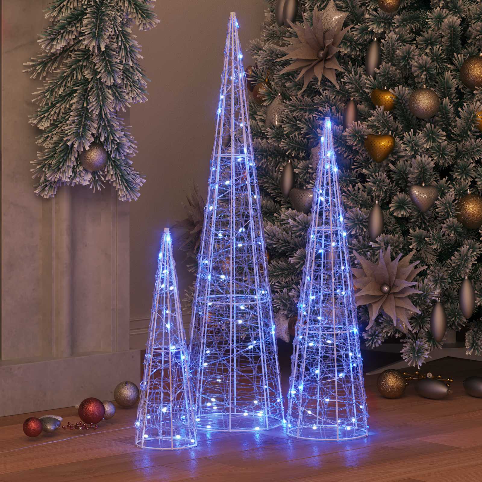 Vidaxl kerstboom met 90 led 3 pcs blauw 20 x 20 x 80 cm acryl
