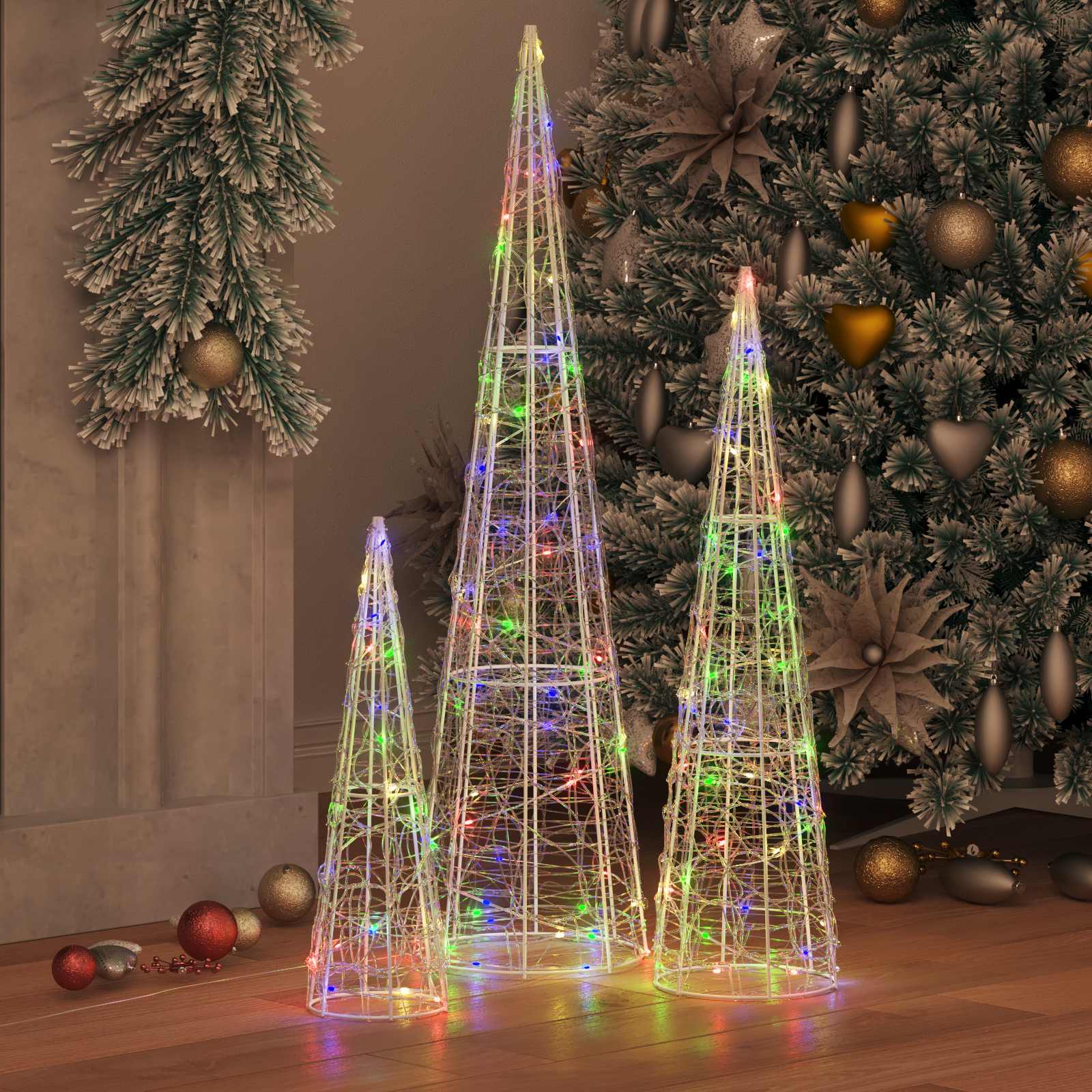 Vidaxl kerstboom met 90 led 3 pcs multikleur 20 x 20 x 80 cm acryl