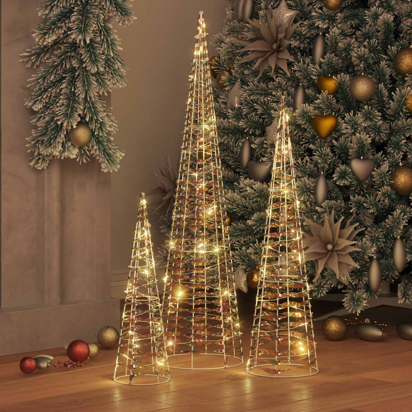 Vidaxl kerstboom met 90 led 3 pcs warmwit 20 x 20 x 80 cm pet