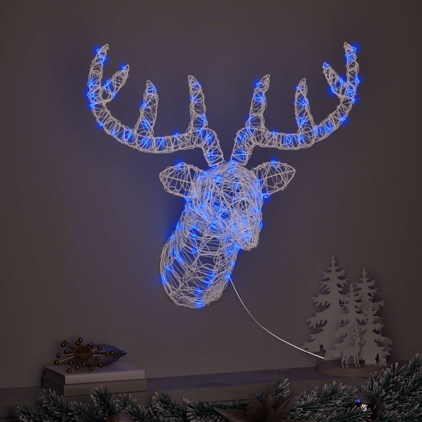Vidaxl hertenkop met 140 led blauw 68 x 36,5 x 62,5 cm acryl