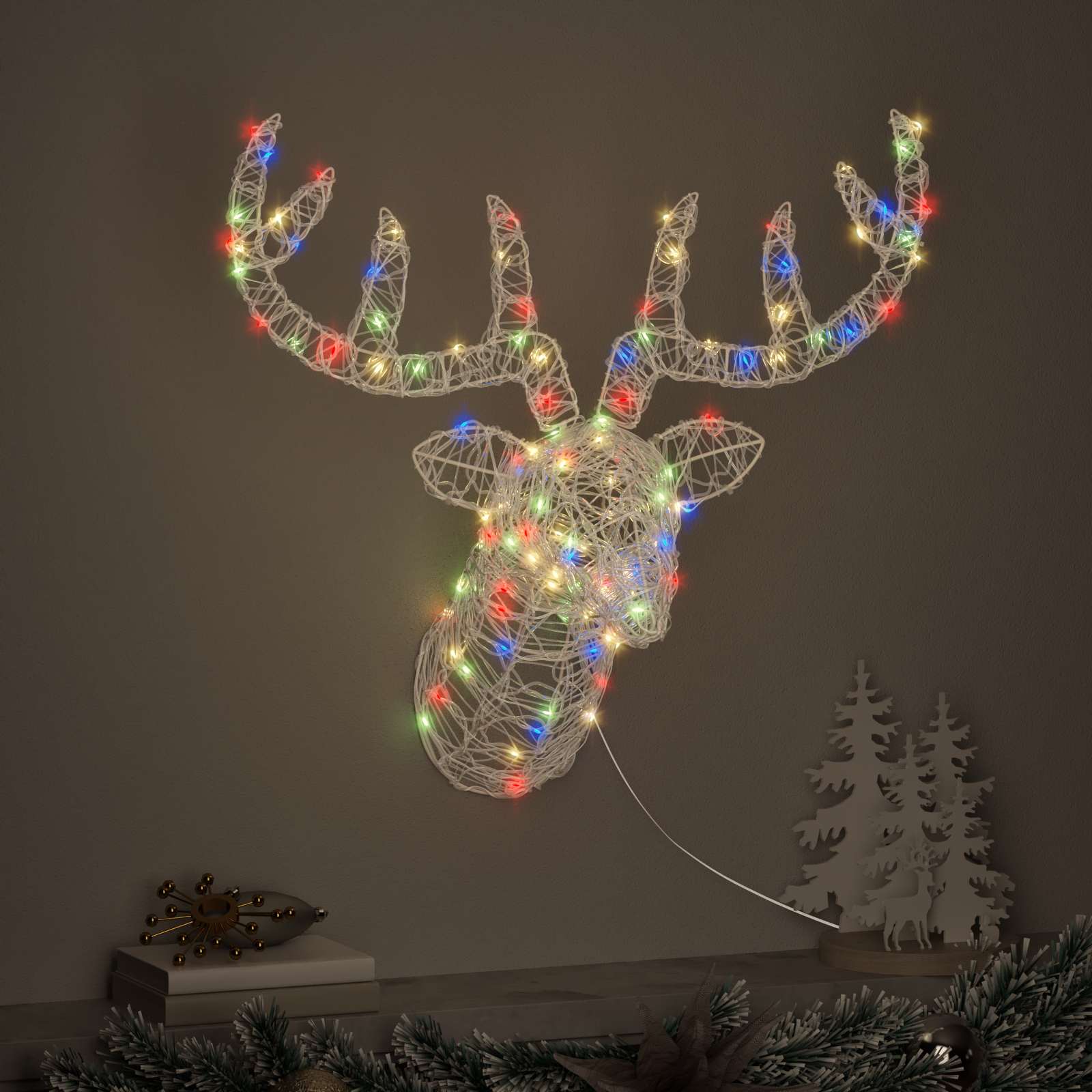 Vidaxl hertenkop met 140 led kleurrijk 68 x 36,5 x 62,5 cm acryl