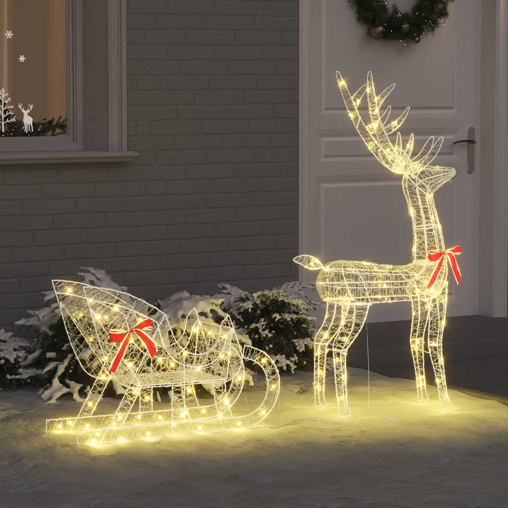 Vidaxl rendier trek slede met 200 led warmwit 70 x 26 x 130 cm acryl