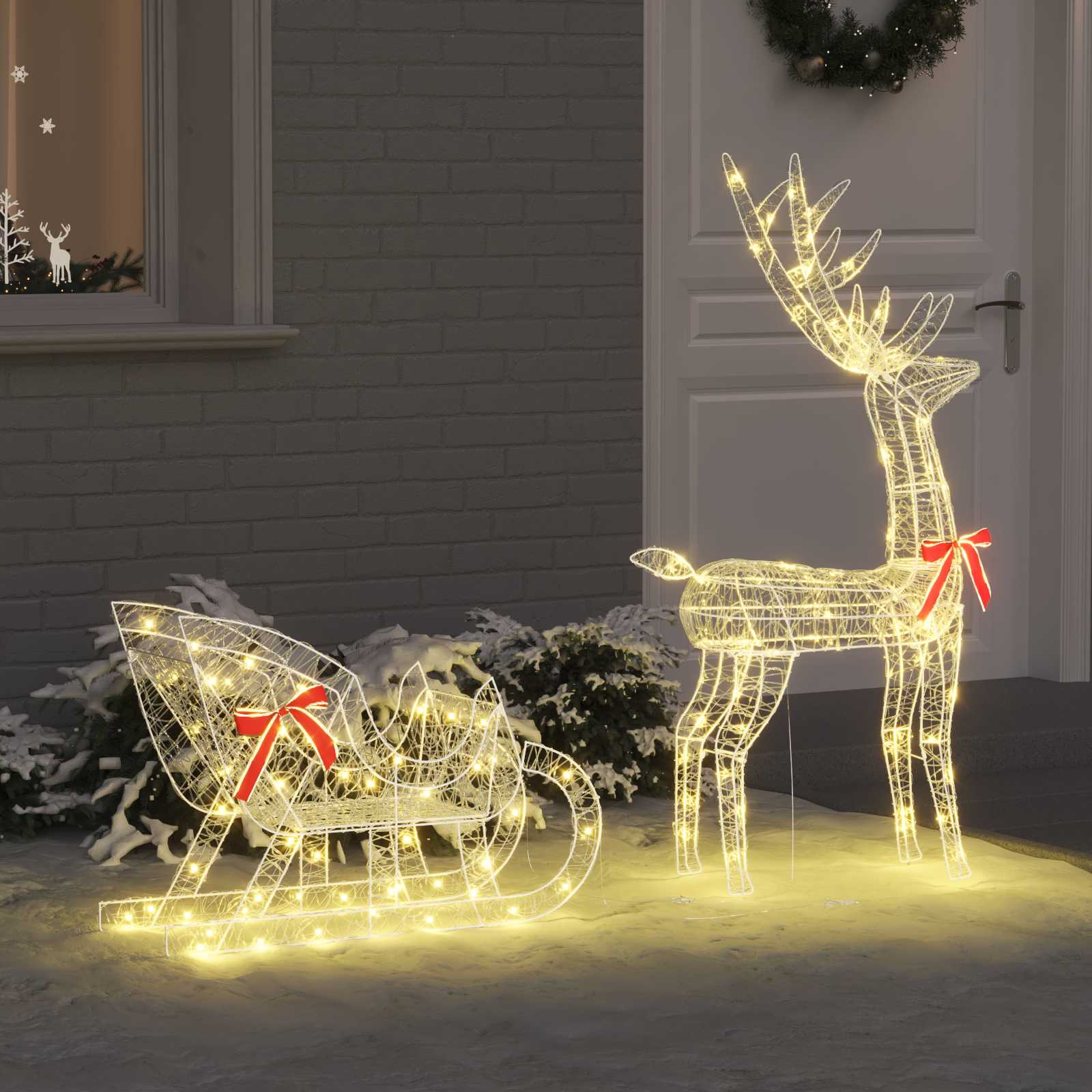 Vidaxl rendier trek slede met 200 led warmwit 70 x 26 x 130 cm acryl