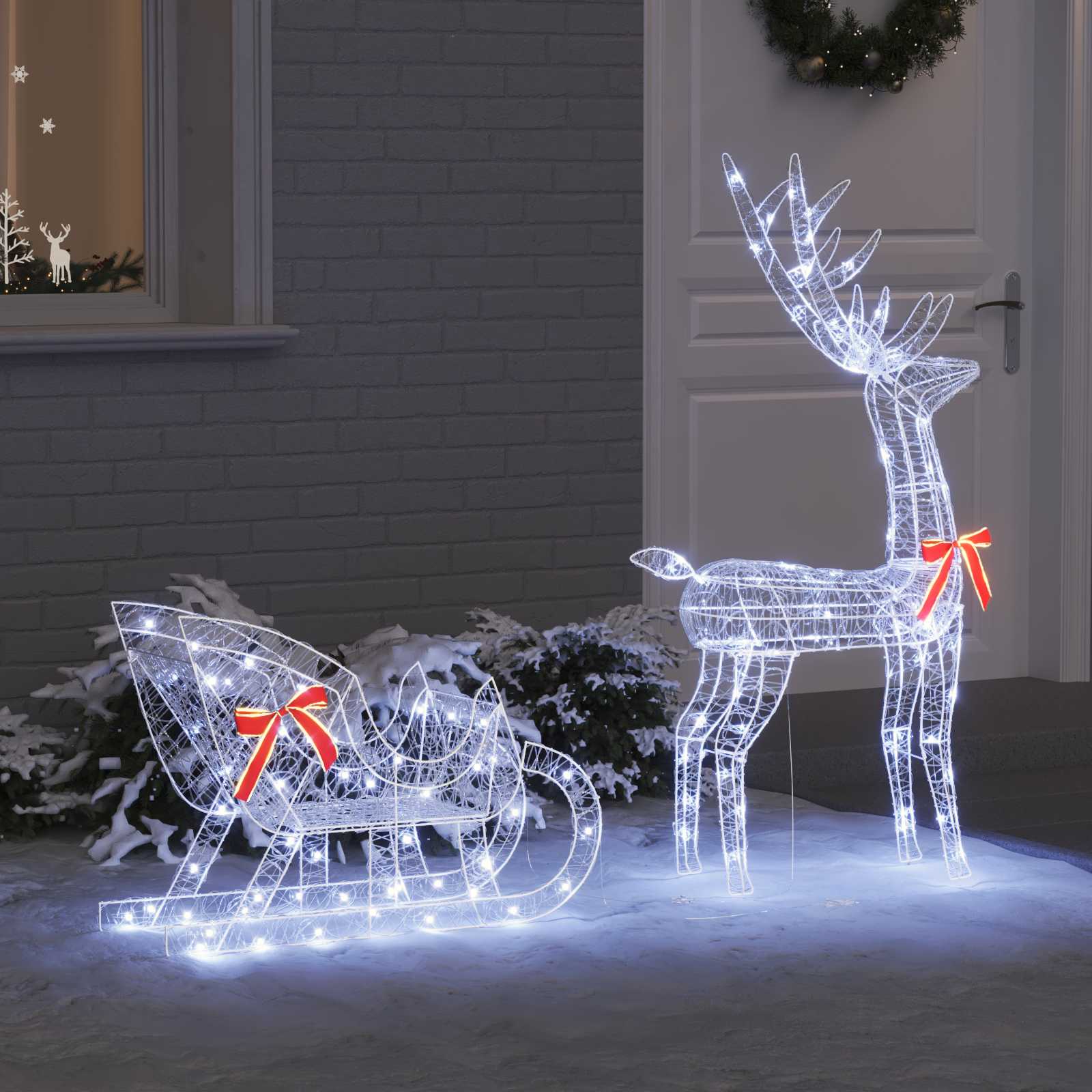 Vidaxl rendier trek slede met 200 led koudwit 70 x 26 x 130 cm acryl
