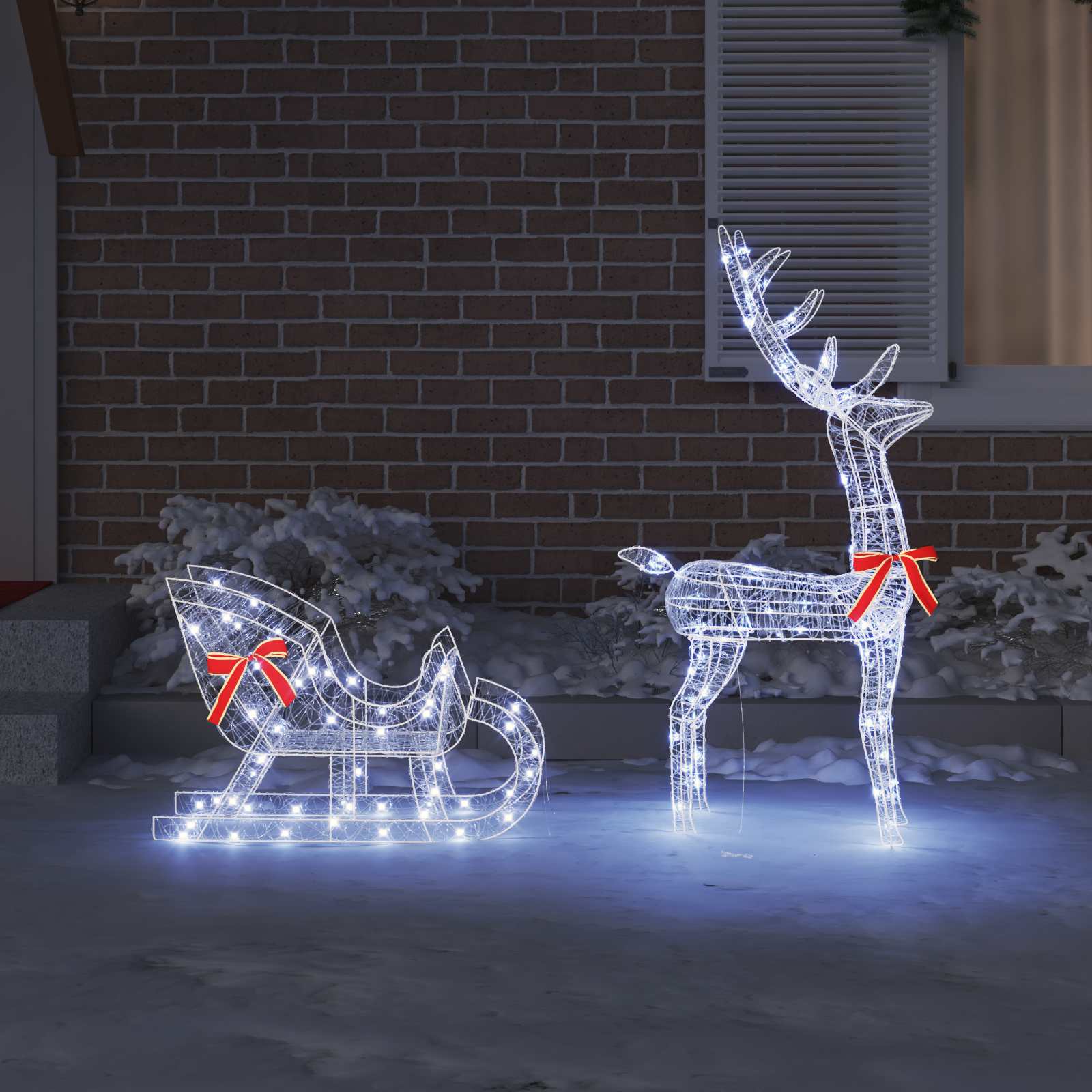 Vidaxl rendier trek slede met 200 led koudwit 70 x 26 x 130 cm acryl