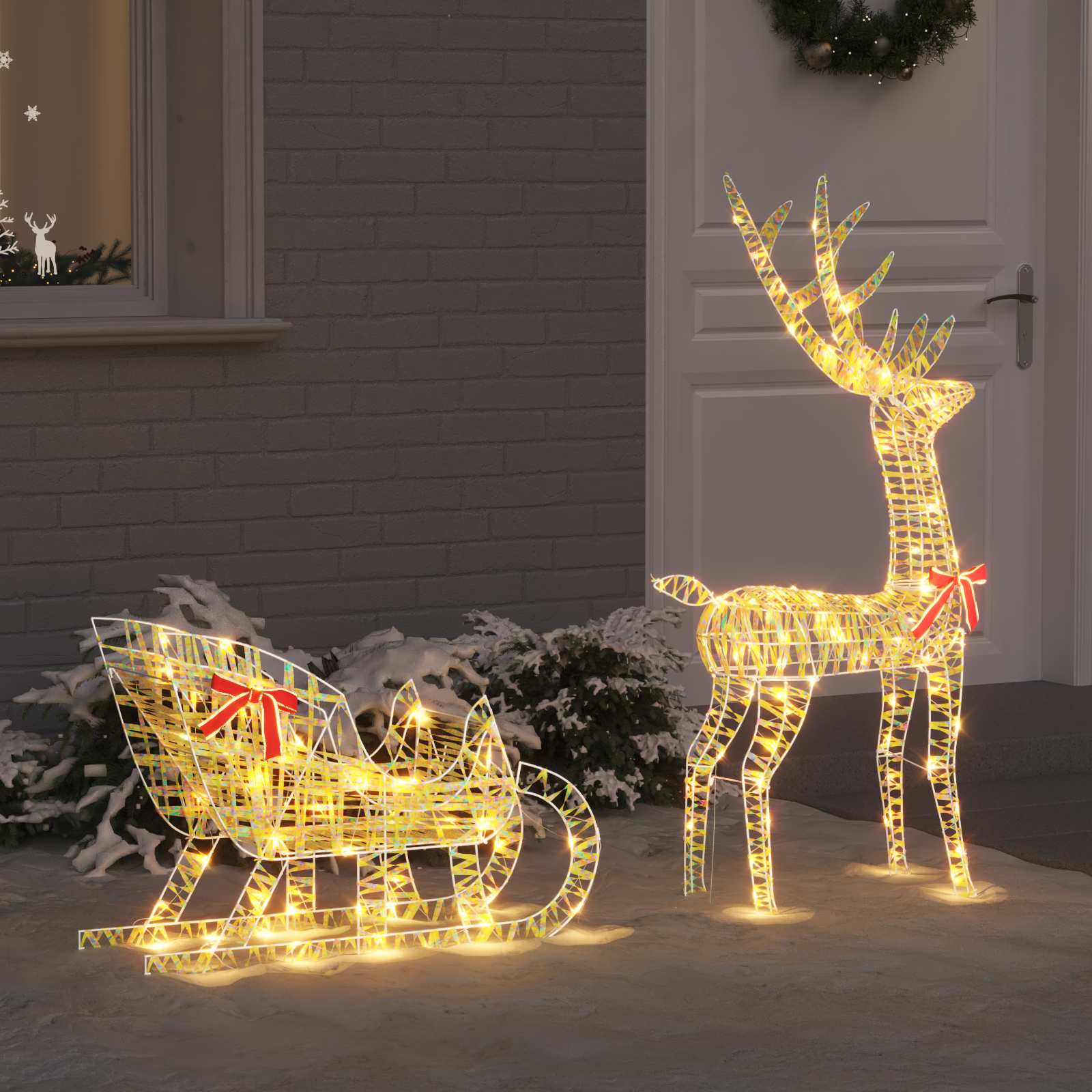 Vidaxl rendier trek slede met 200 led warmwit 70 x 26 x 129 cm pet