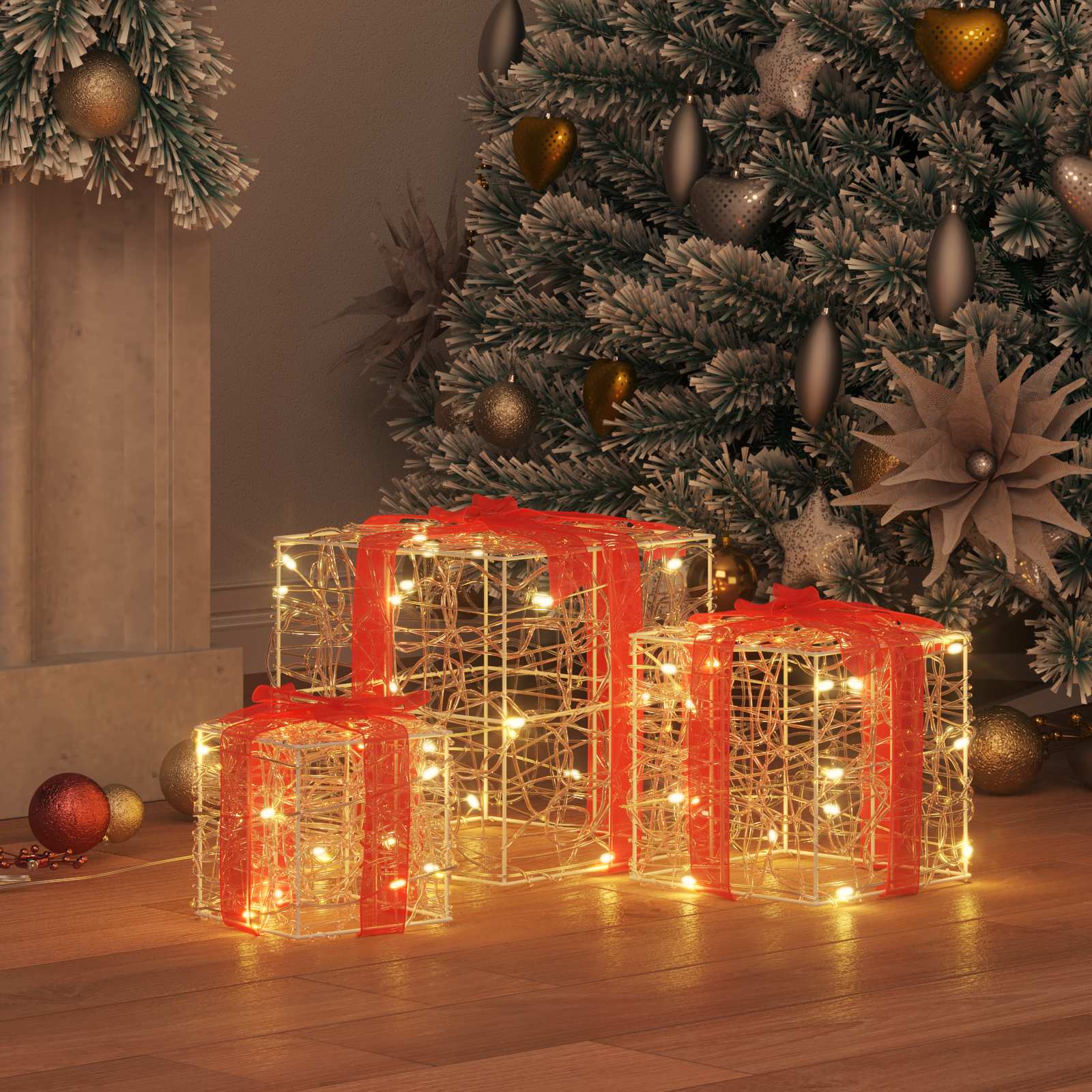 Vidaxl cadeau doos met 60 led 3 pcs warmwit 20 x 20 x 20 cm acryl