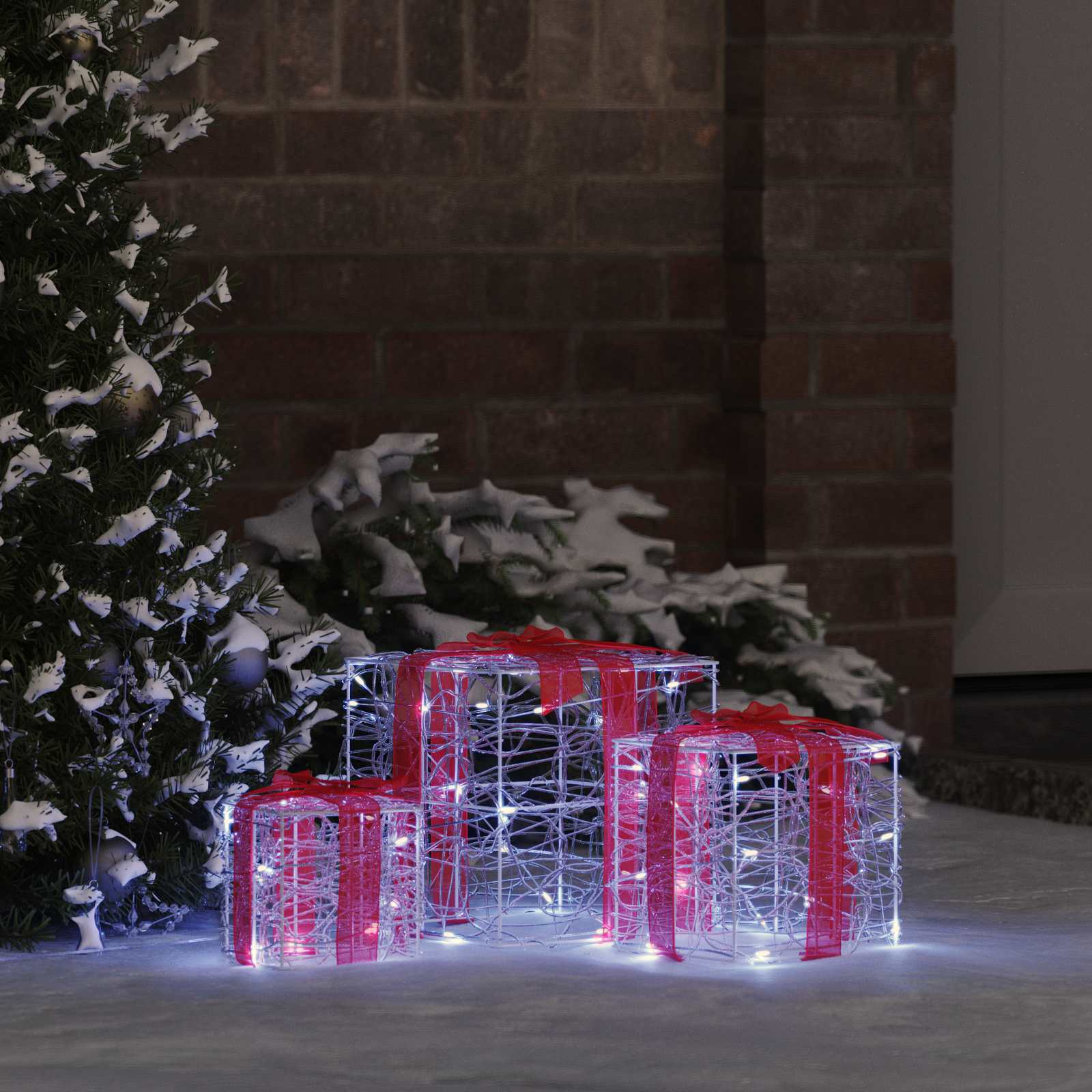 Vidaxl cadeau doos met 60 led 3 pcs koudwit 20 x 20 x 20 cm acryl