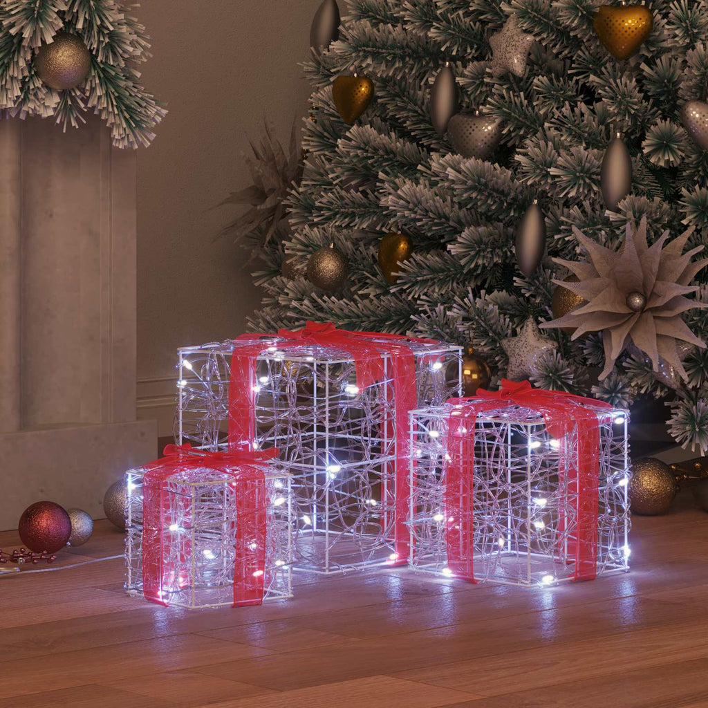 Vidaxl cadeau doos met 60 led 3 pcs koudwit 20 x 20 x 20 cm acryl