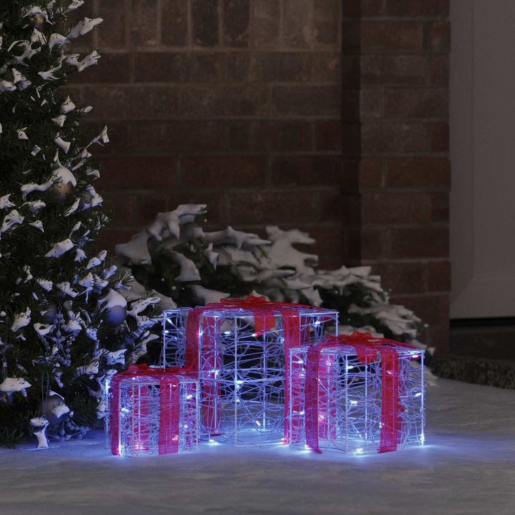Vidaxl cadeau doos 3 st 60 led's blauw 20 x 20 x 20 cm acryl