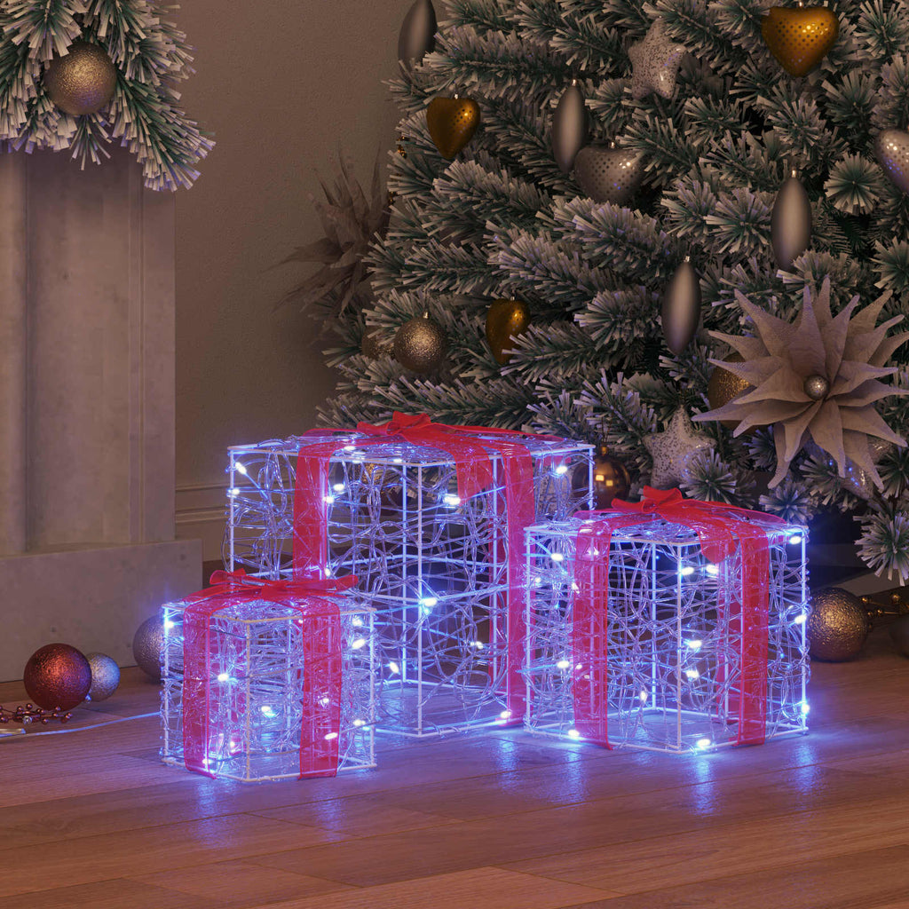 Vidaxl cadeau doos 3 st 60 led's blauw 20 x 20 x 20 cm acryl