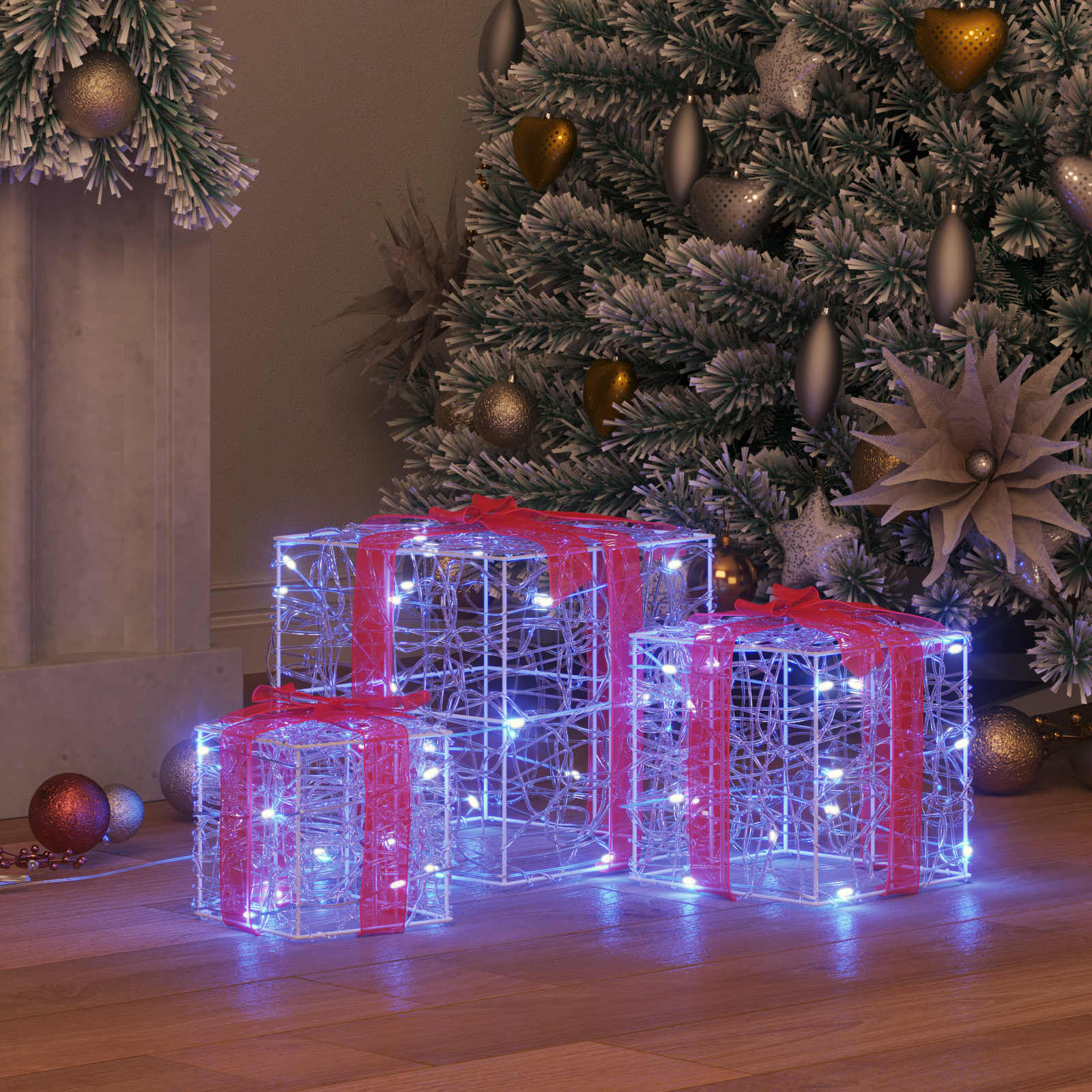 Vidaxl cadeau doos met 60 led 3 pcs blauw 20 x 20 x 20 cm acryl