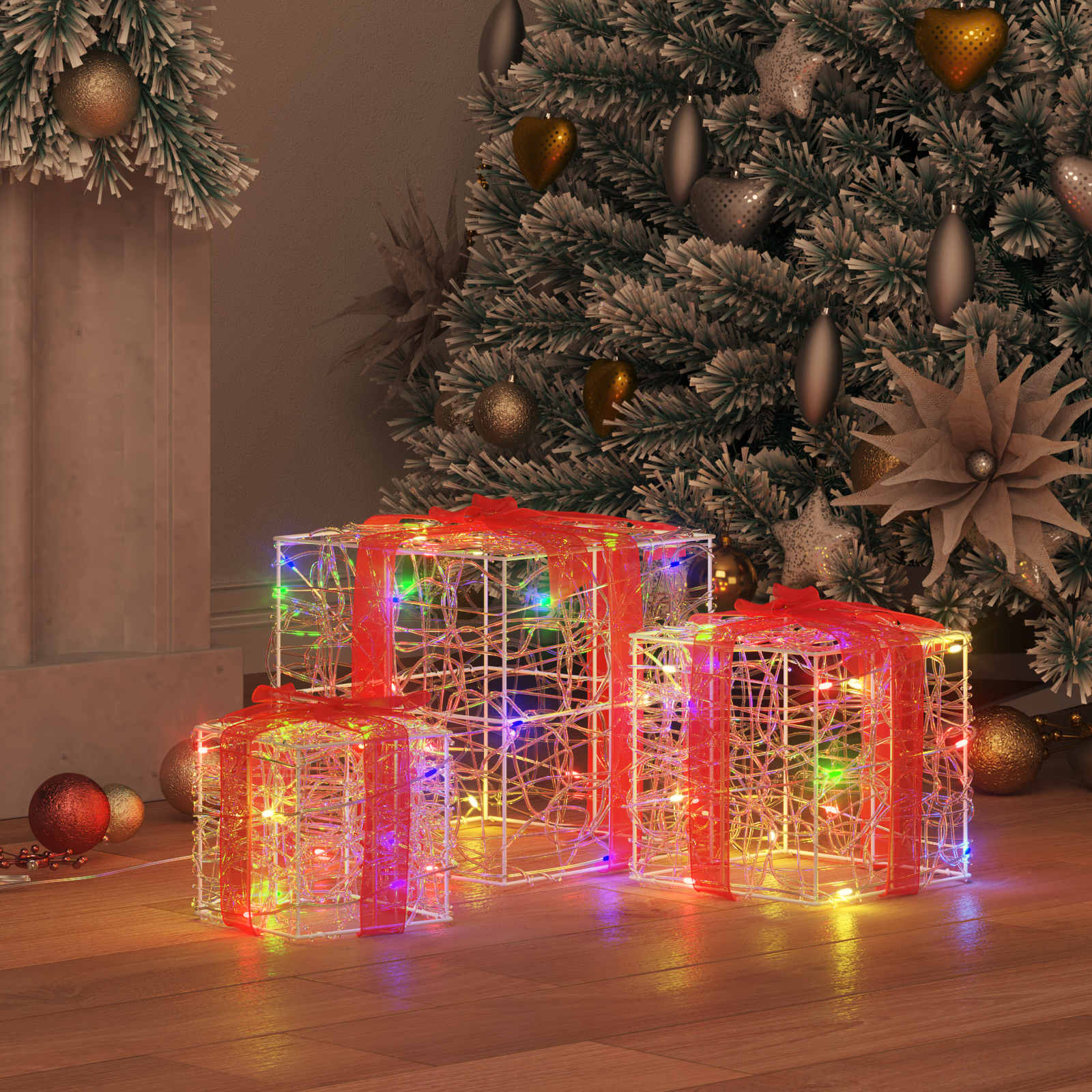 Vidaxl cadeau doos met 60 led 3 pcs multikleur 20 x 20 x 20 cm acryl