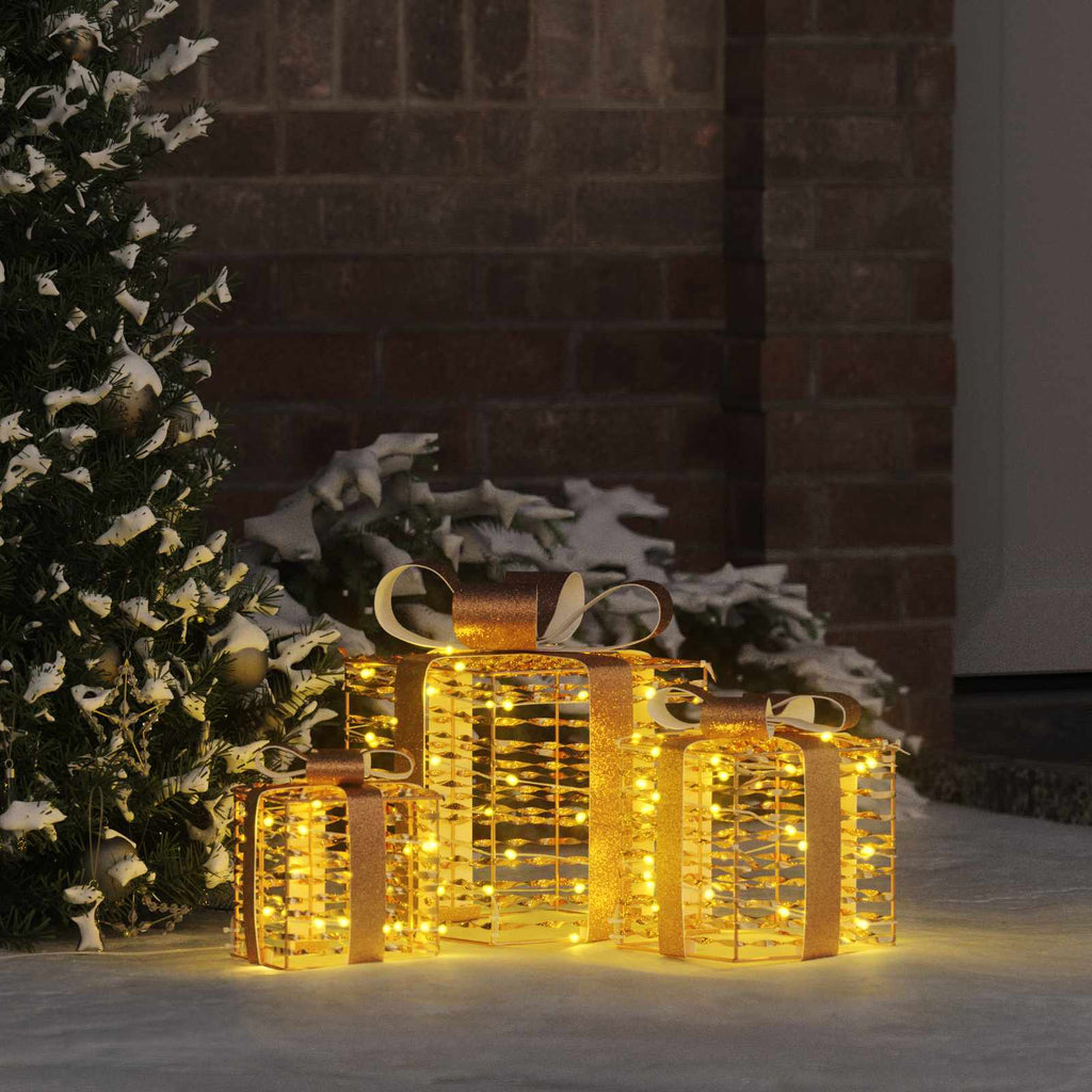 Vidaxl cadeau doos met 60 led 3 pcs warmwit 20 x 20 x 20 cm pet