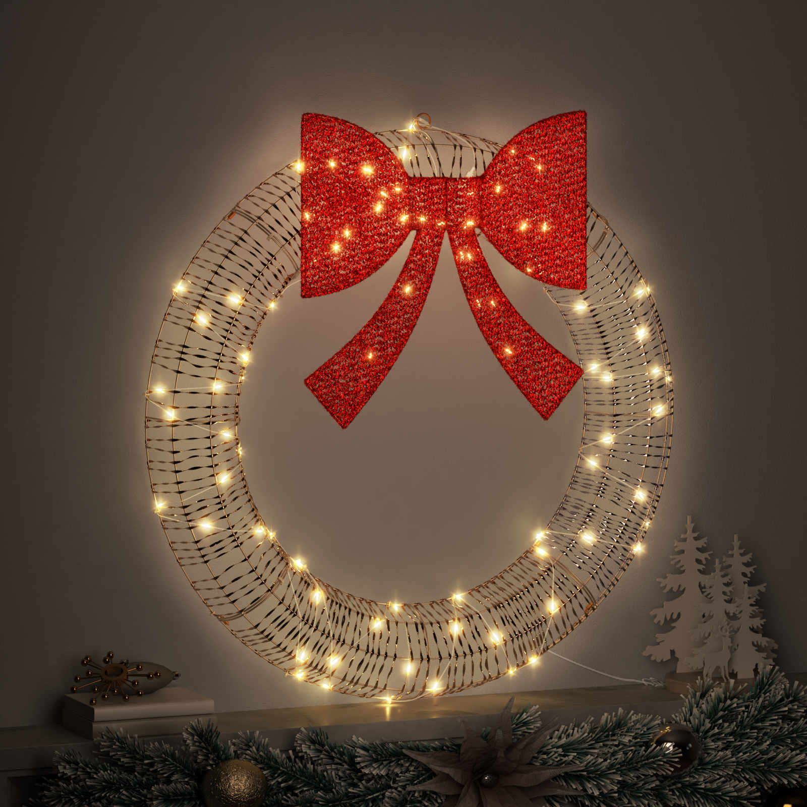 Vidaxl krans met 60 led warmwit 76 x 76 x 8 cm pet