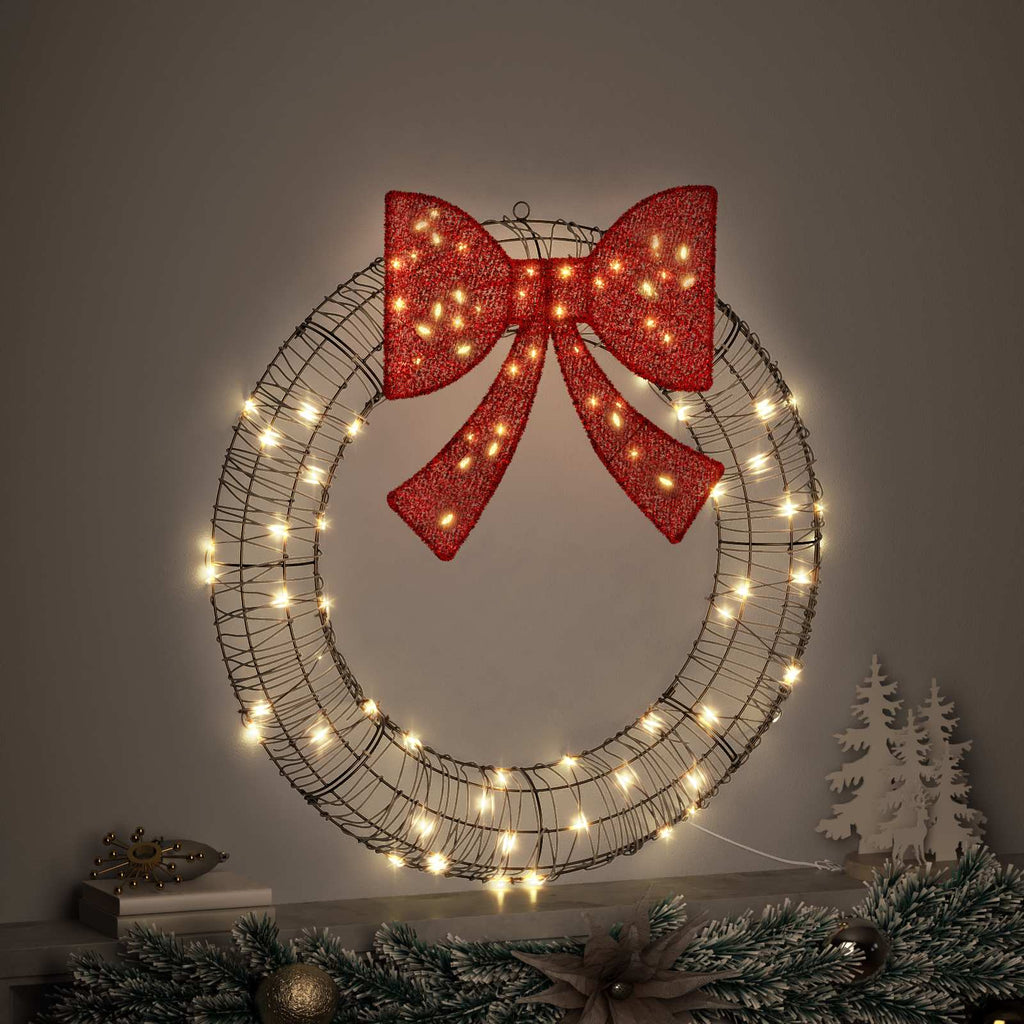 Vidaxl krans met 80 led warmwit 91 x 91 x 9 cm rattan