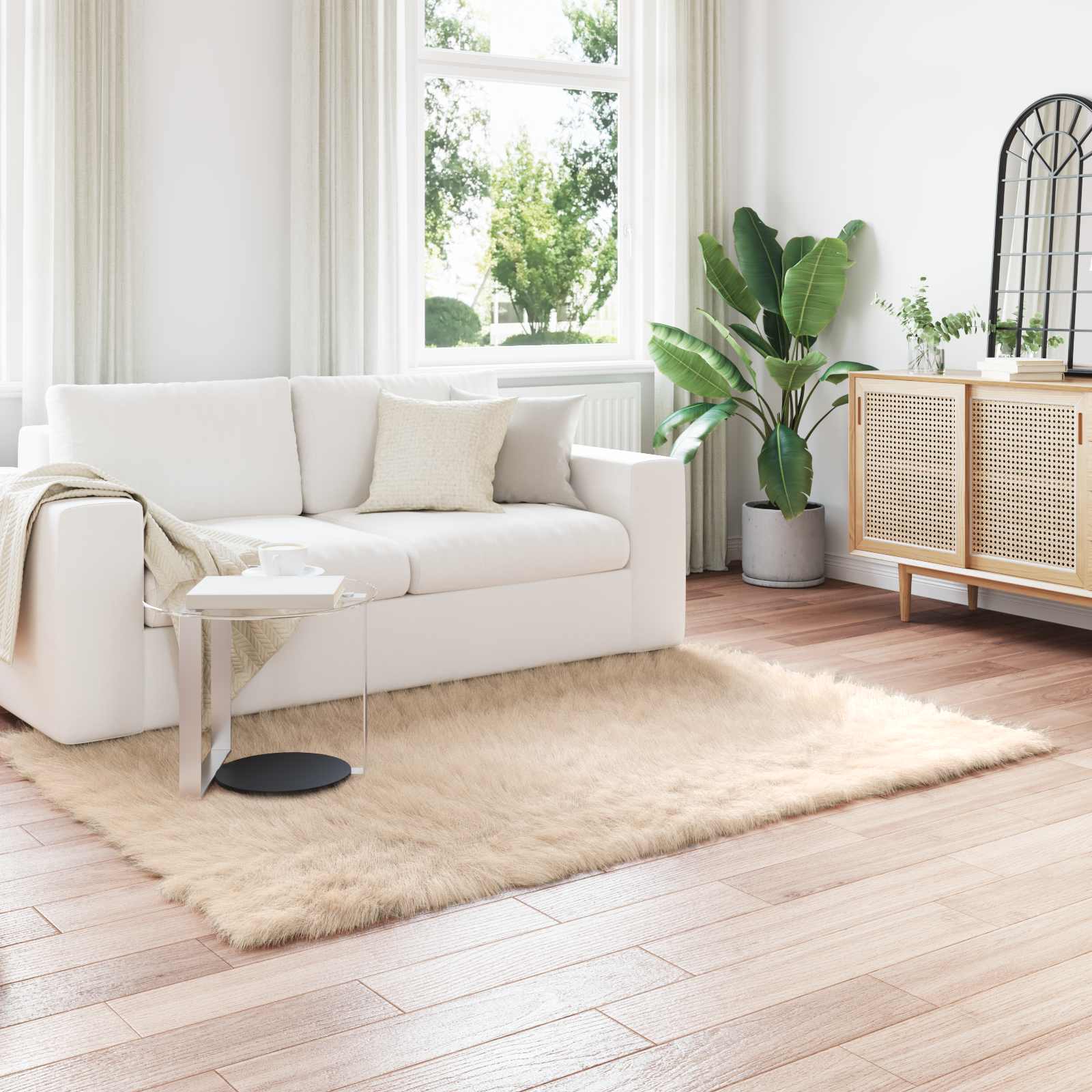 Vidaxl nep schapenvacht tapijt tafalla beige 120 x 170 cm polyester