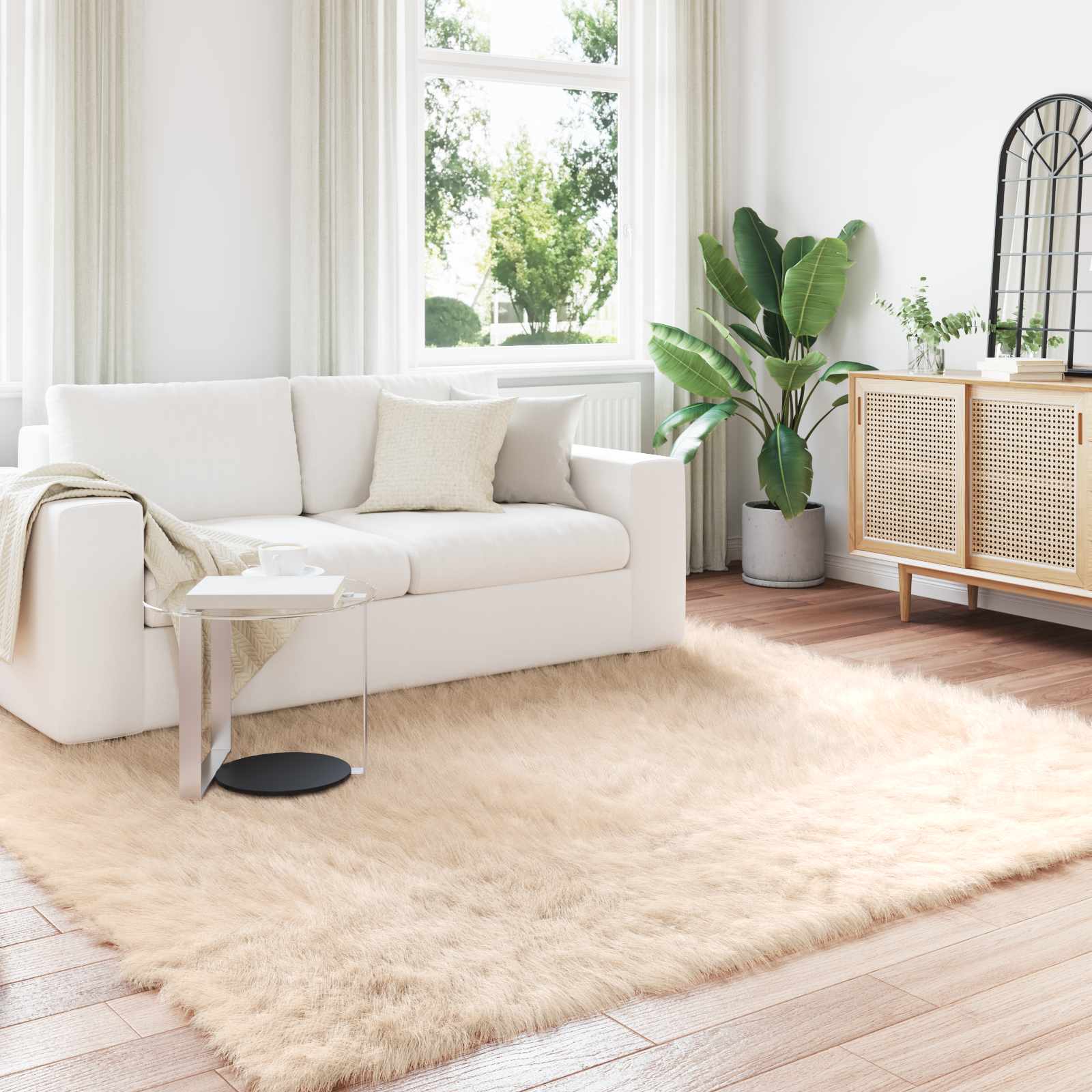 Vidaxl nep schapenvacht tapijt tafalla beige 200 x 200 cm polyester