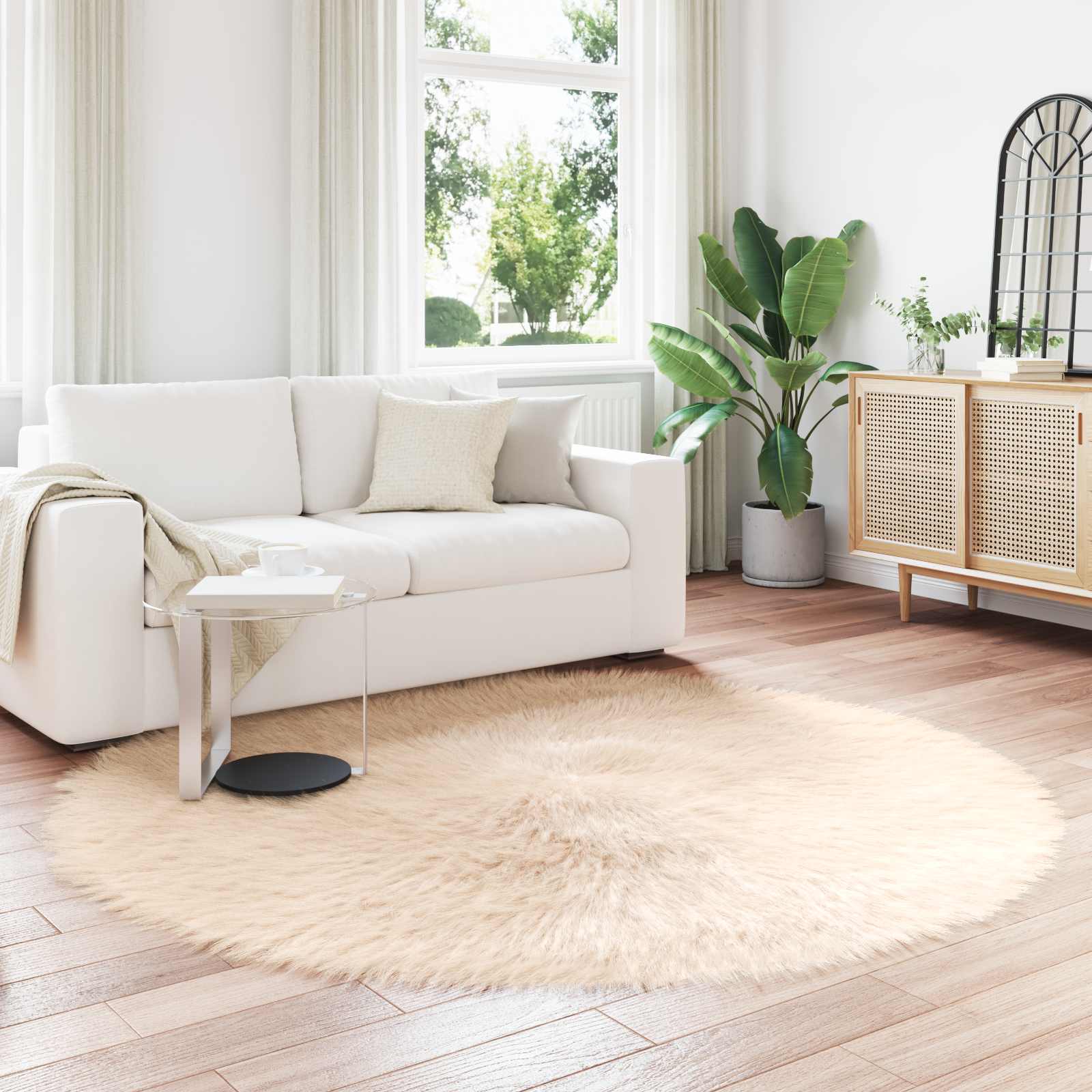Vidaxl nep schapenvacht tapijt tafalla beige ø 160 cm polyester