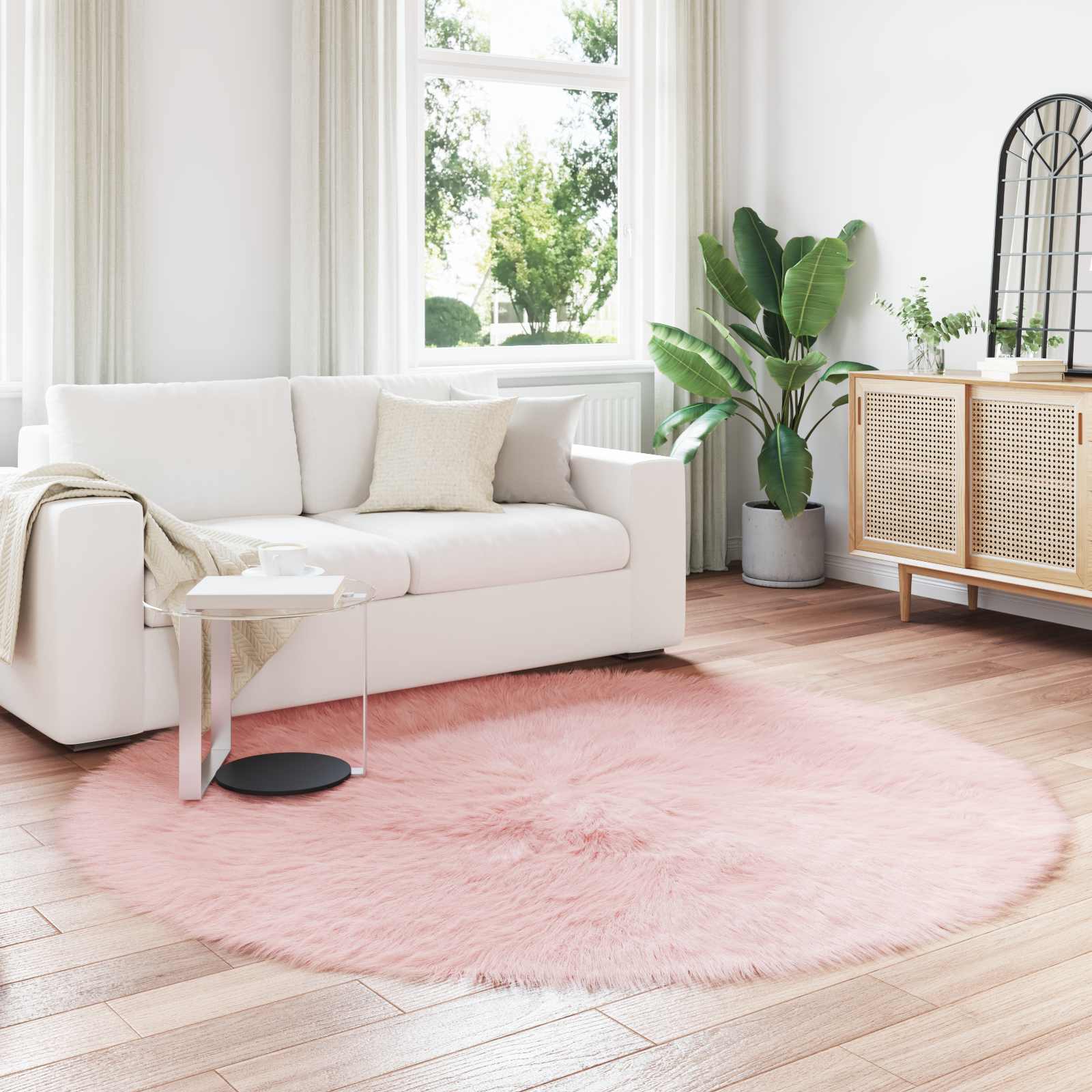 Vidaxl nep schapenvacht tapijt tafalla roze ø 160 cm polyester