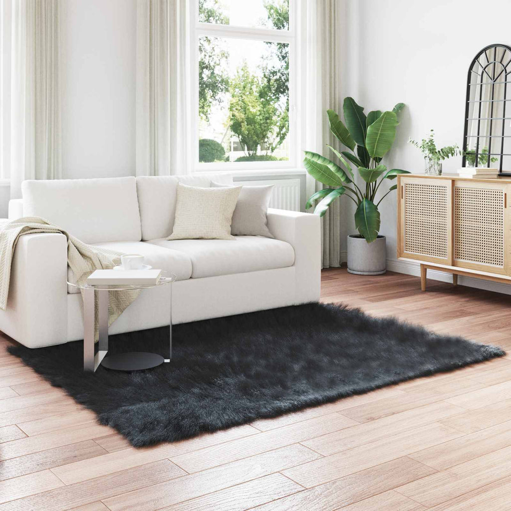 Vidaxl nep schapenvacht tapijt tafalla zwart 140 x 200 cm polyester