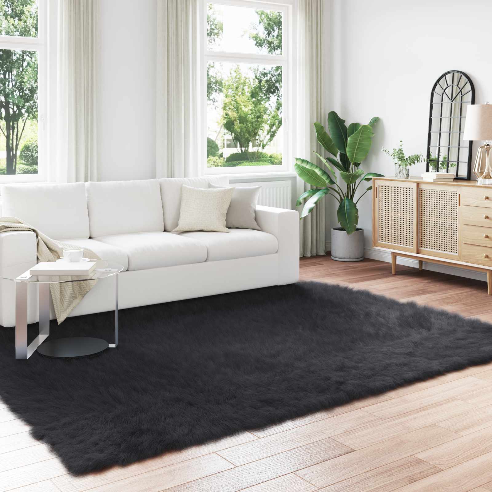Vidaxl nep schapenvacht tapijt tafalla zwart 200 x 280 cm polyester