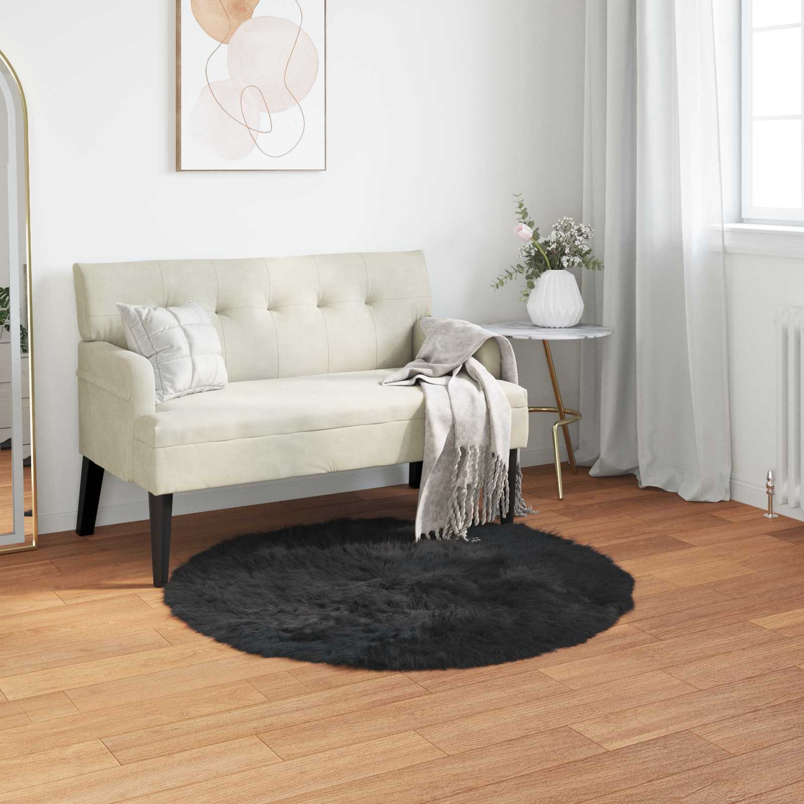 Vidaxl nep schapenvacht tapijt tafalla zwart ø 120 cm polyester