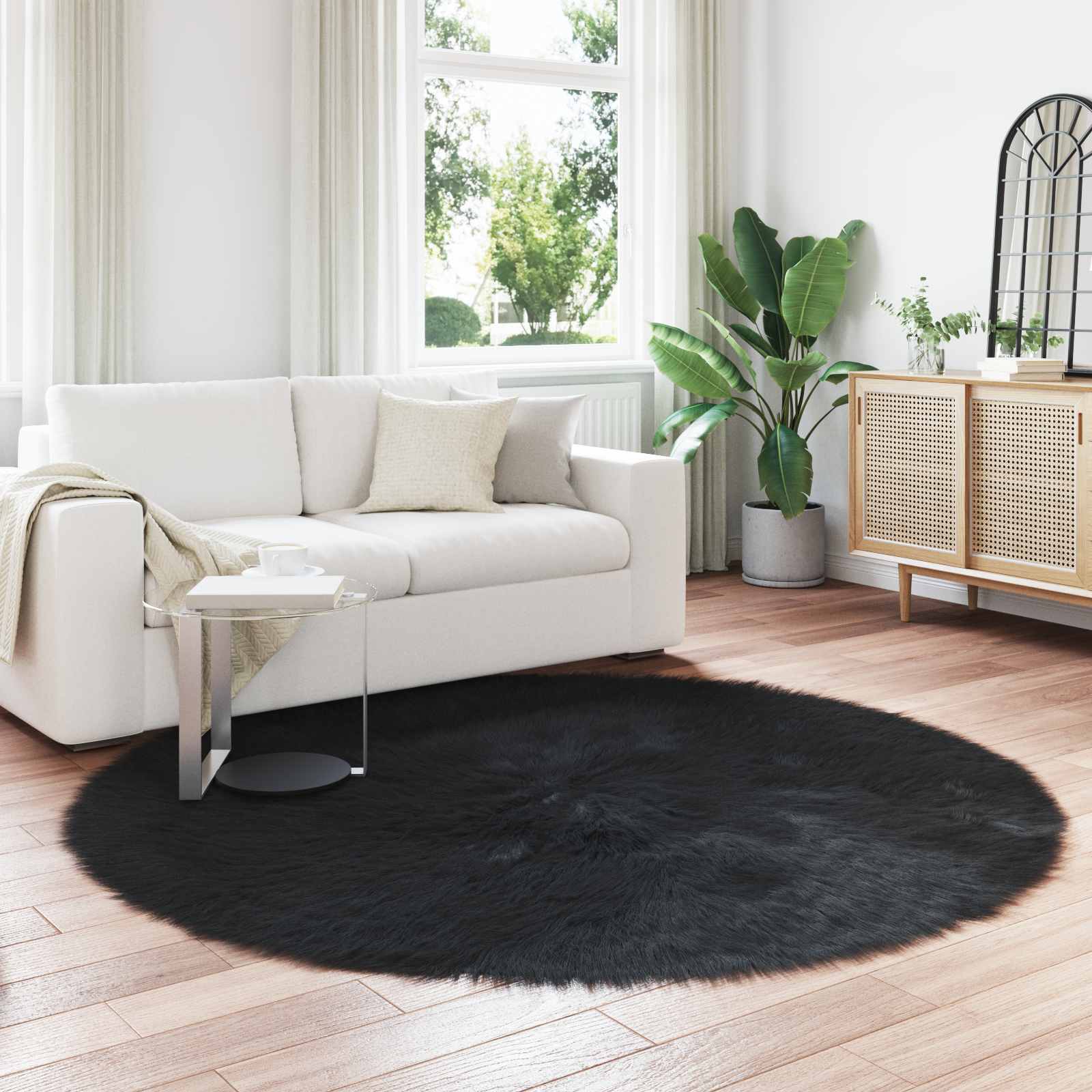 Vidaxl nep schapenvacht tapijt tafalla zwart ø 160 cm polyester