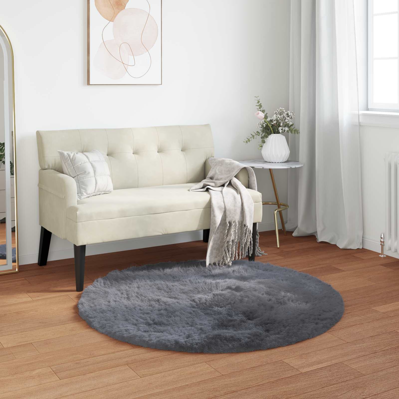 Vidaxl nep schapenvacht tapijt tafalla antraciet ø 80 cm polyester
