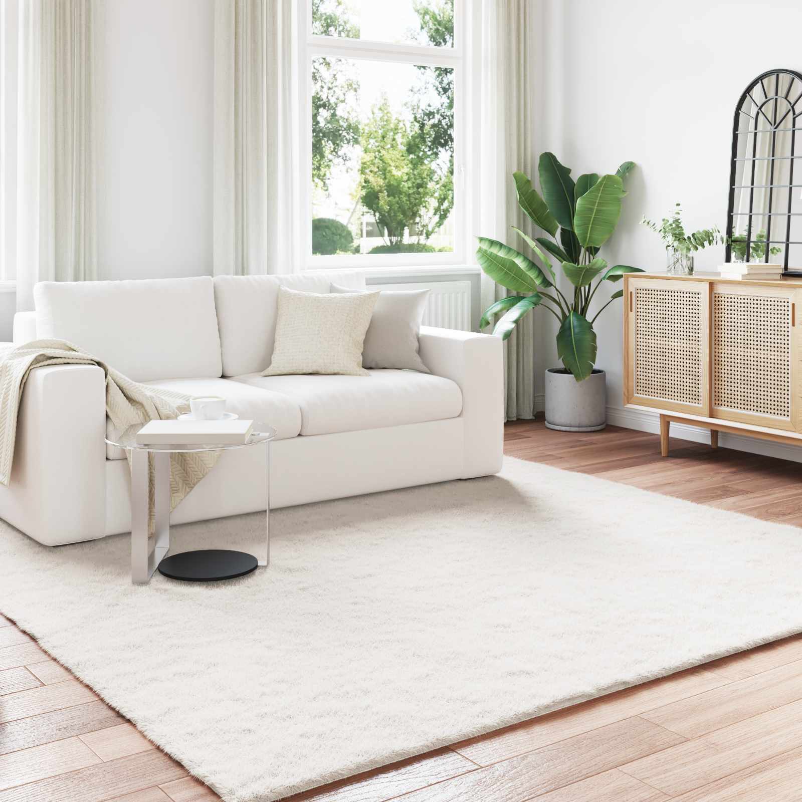 Vidaxl nep konijnenbont tapijt olite crème 240 x 240 cm polyester