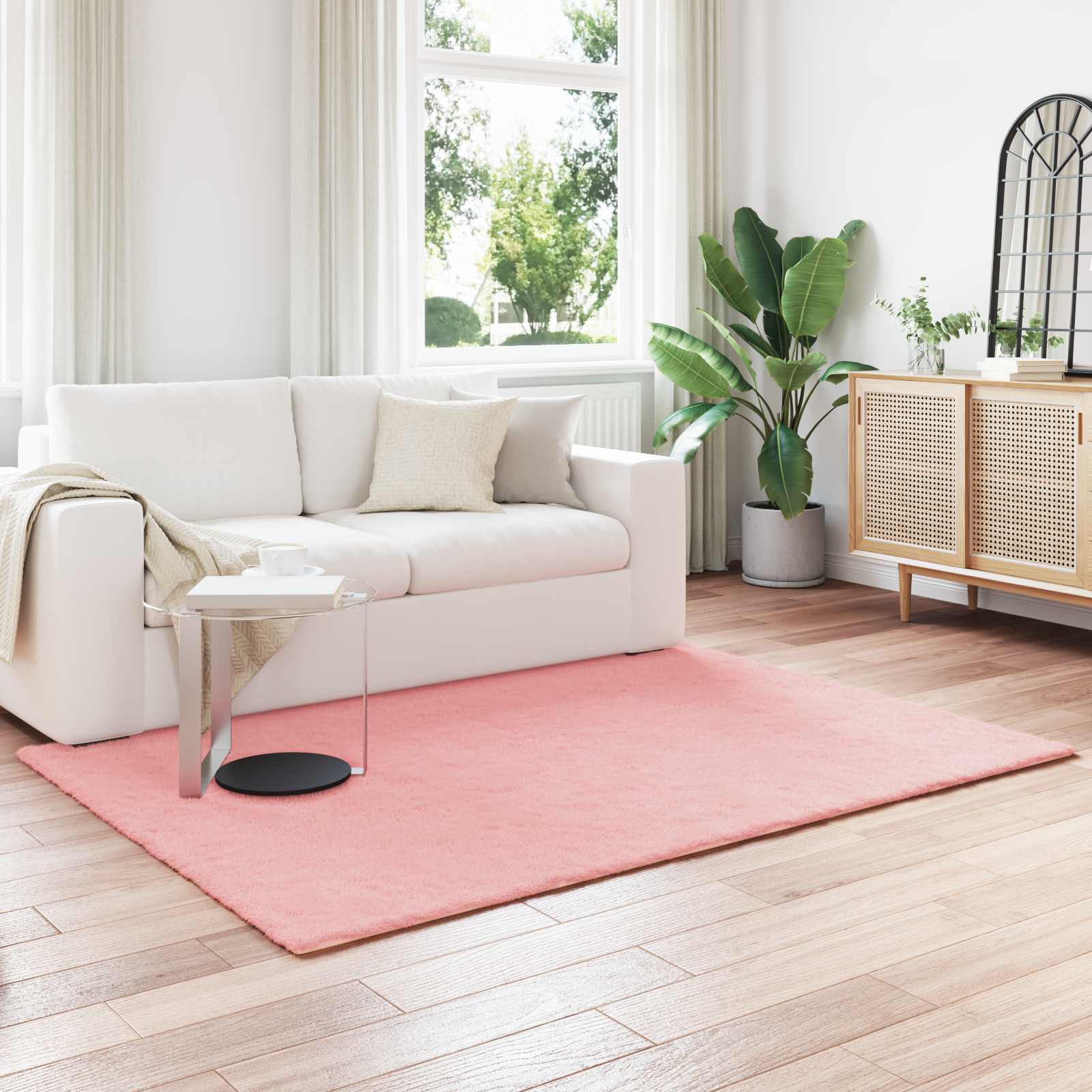 Vidaxl nep konijnenbont tapijt olite roze 140 x 200 cm polyester