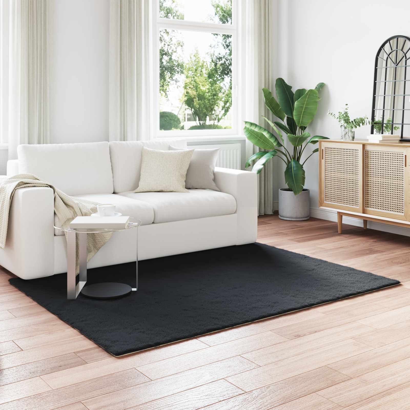 Vidaxl nep konijnenbont tapijt olite zwart 120 x 170 cm polyester