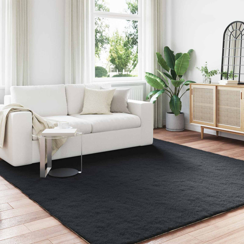 Vidaxl nep konijnenbont tapijt olite zwart 240 x 240 cm polyester