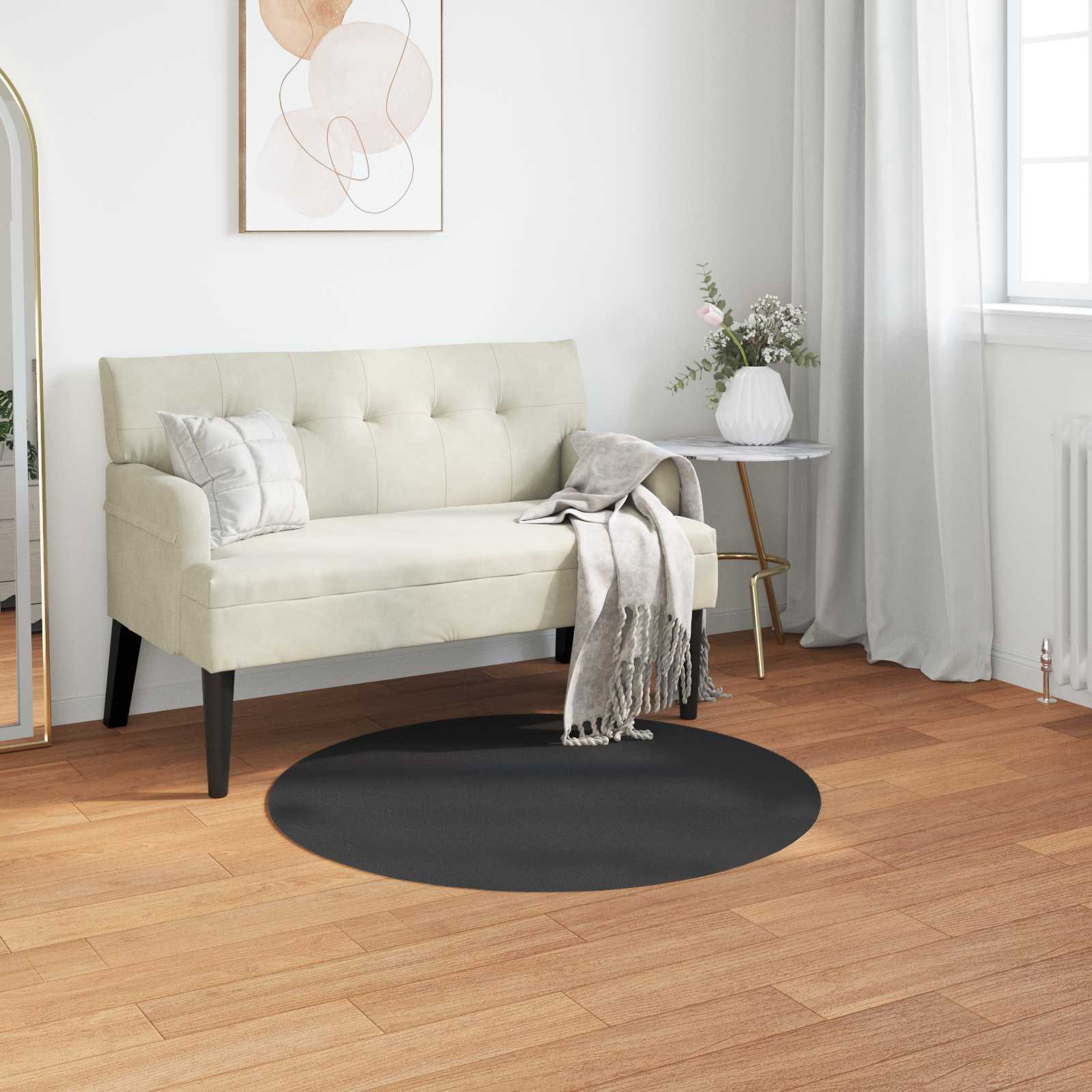Vidaxl nep konijnenbont tapijt olite zwart ø 100 cm polyester