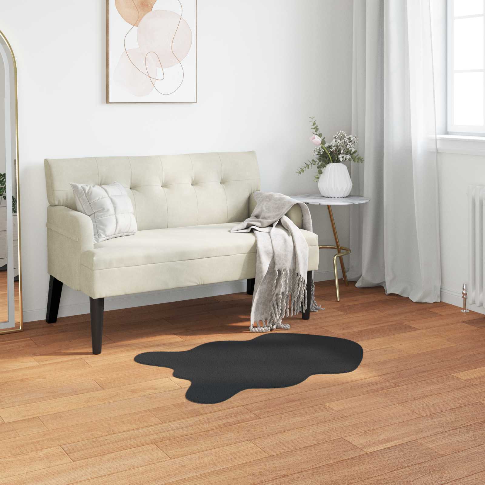 Vidaxl nep konijnenbont tapijt olite zwart 80 x 120 cm polyester