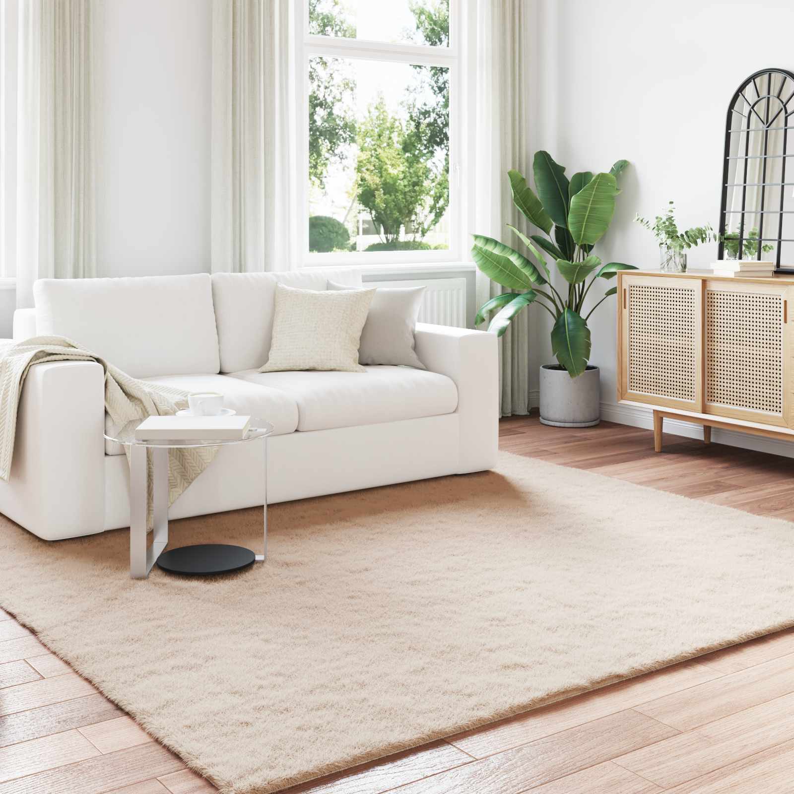 Vidaxl nep konijnenbont tapijt olite taupe 200 x 200 cm polyester