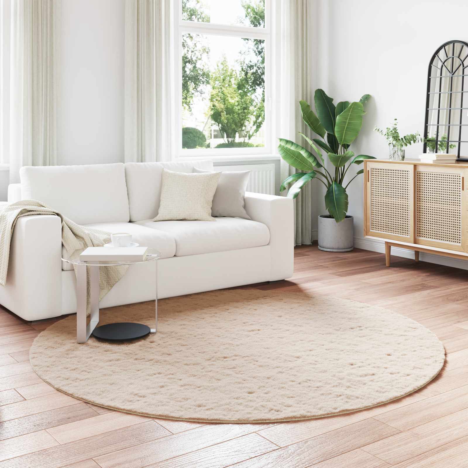 Vidaxl nep konijnenbont tapijt olite taupe ø 160 cm polyester