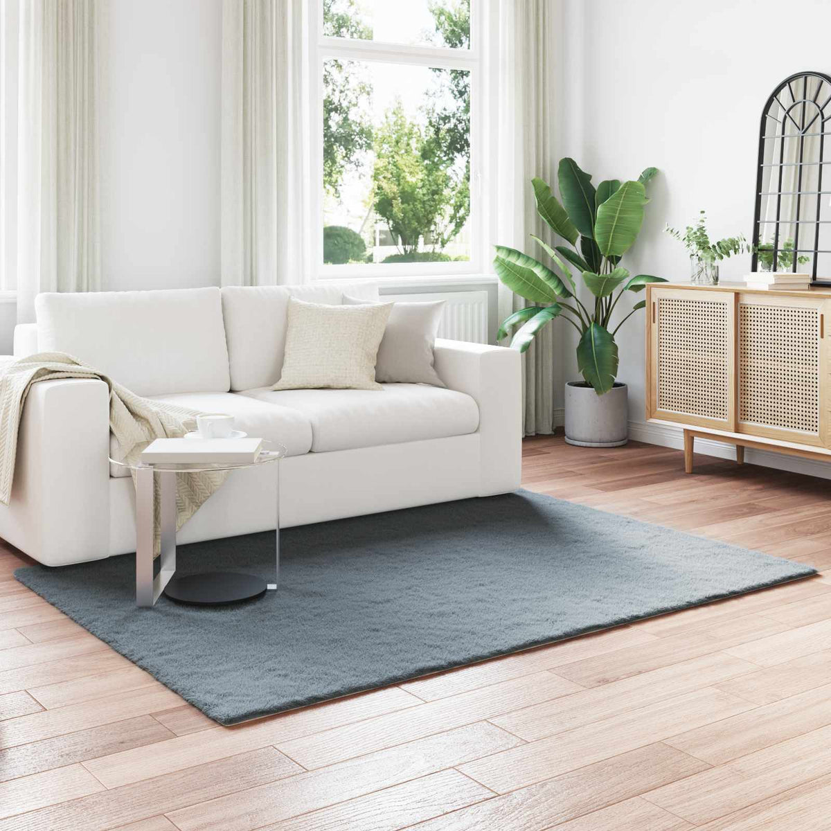 Vidaxl antislip vloerkleed van imitatie konijnenbont olite antraciet