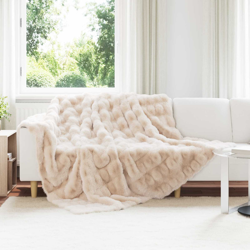 Vidaxl neppels konijnenbont deken olite beige 240 x 270 cm polyester