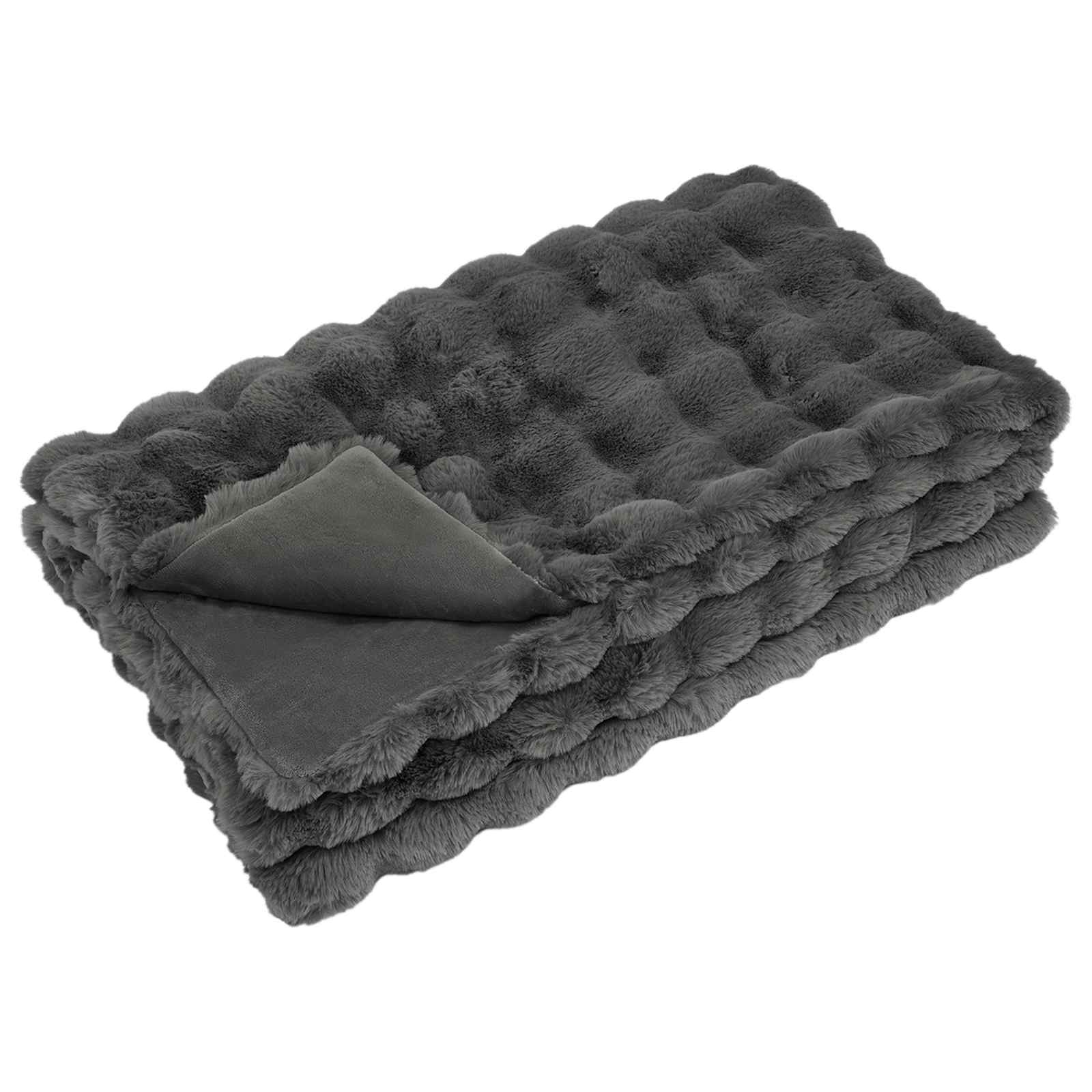 Vidaxl neppels konijnenbont deken olite donkergrijs 130 x 150 cm