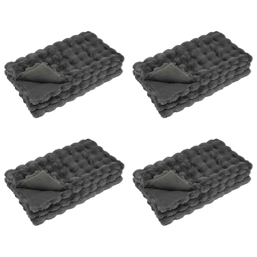 Vidaxl neppels konijnenbont deken olite 4 pcs donkergrijs 220 x 240 cm