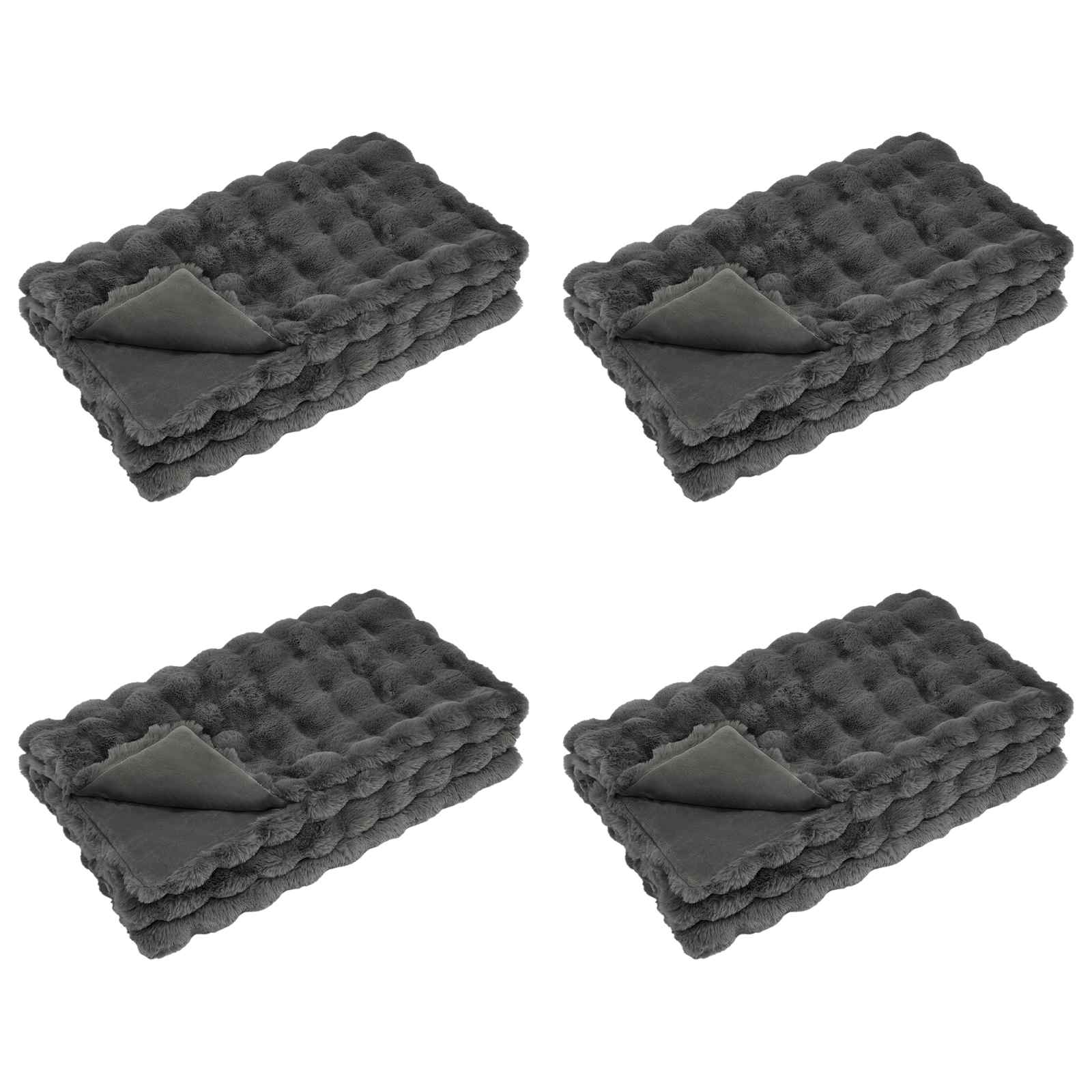 Vidaxl neppels konijnenbont deken olite 4 pcs donkergrijs 220 x 240 cm