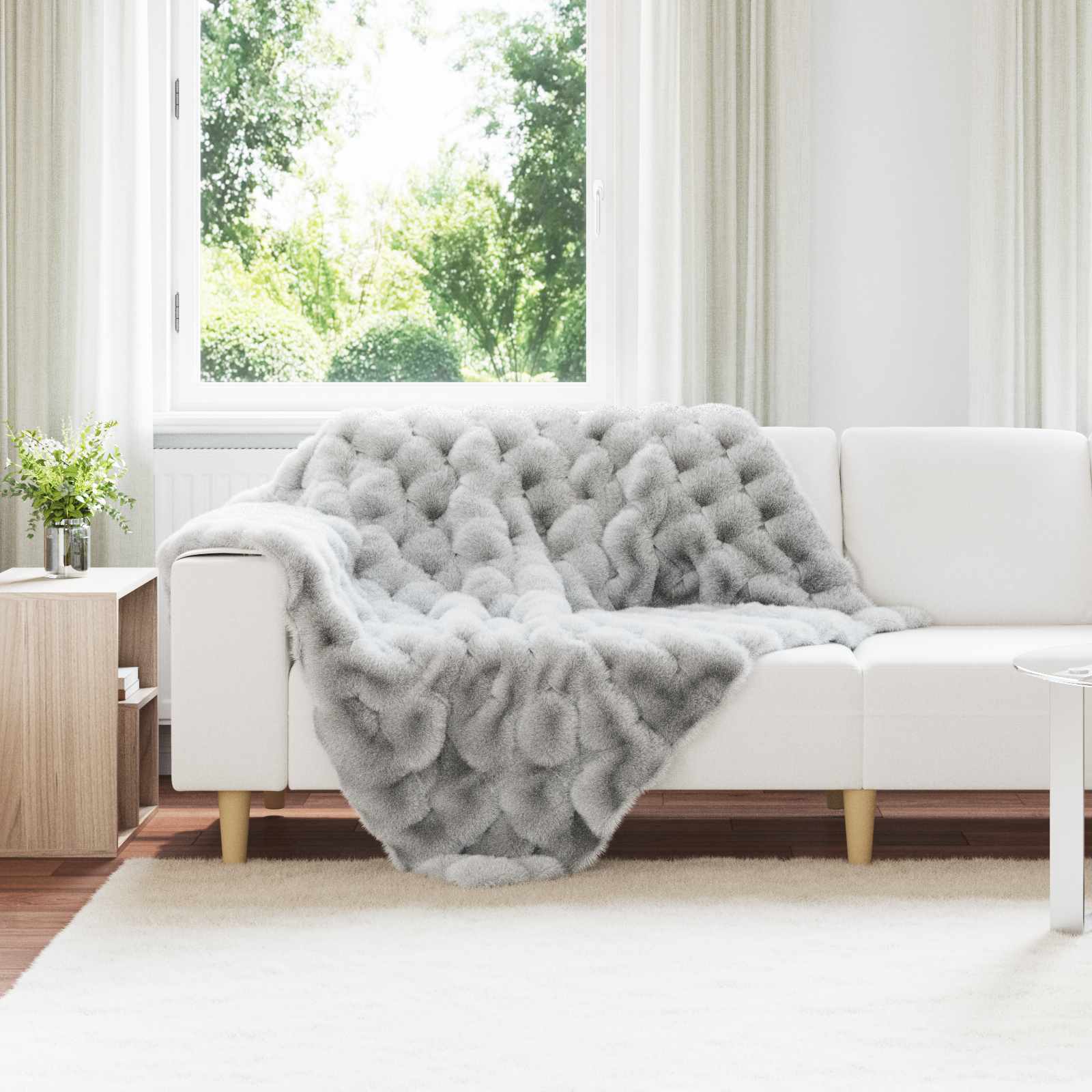 Vidaxl neppels konijnenbont deken olite grijs 130 x 150 cm polyester