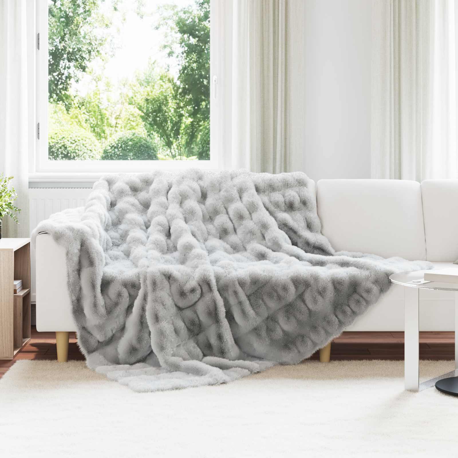 Vidaxl neppels konijnenbont deken olite 4 pcs grijs 240 x 270 cm