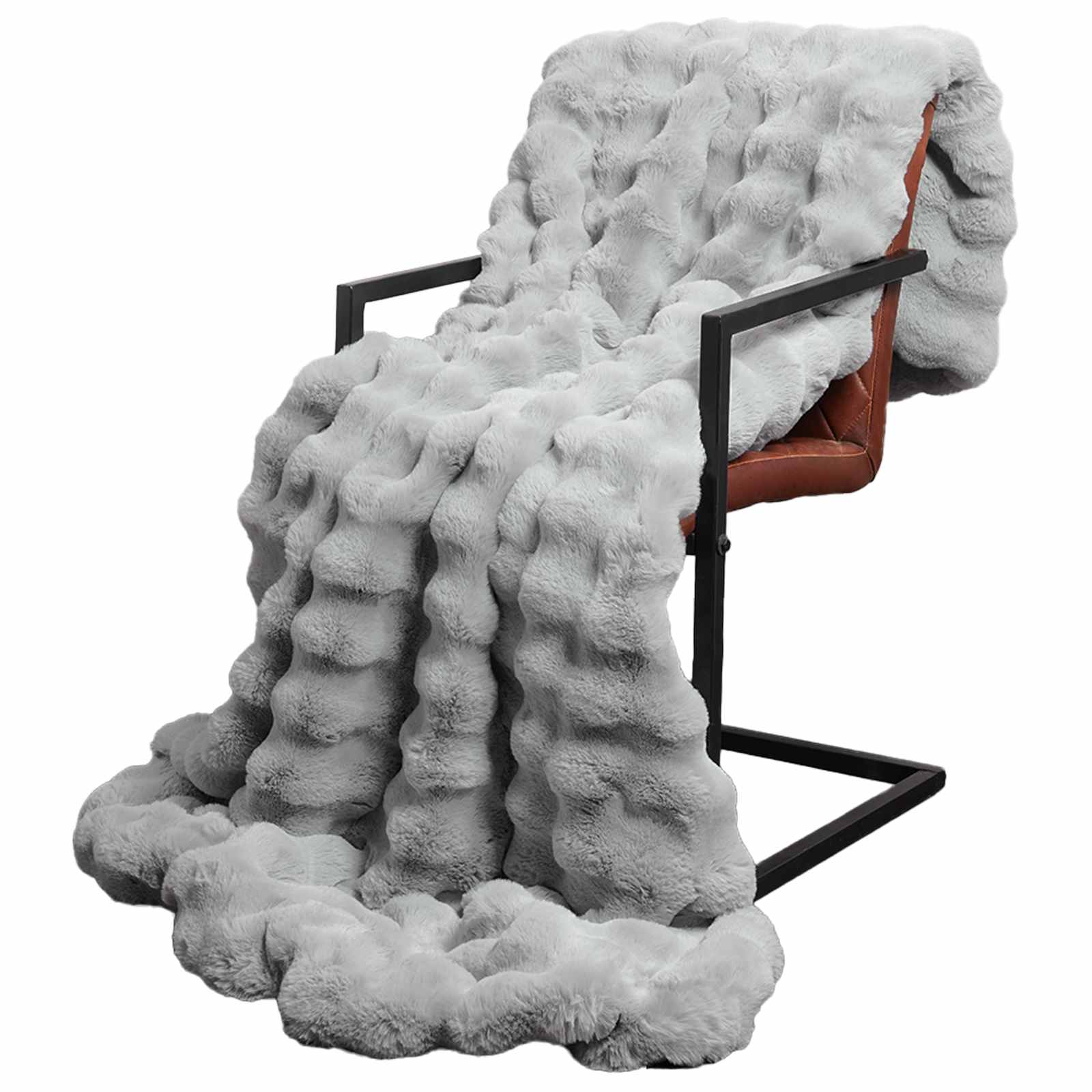 Vidaxl neppels konijnenbont deken olite 4 pcs grijs 240 x 270 cm