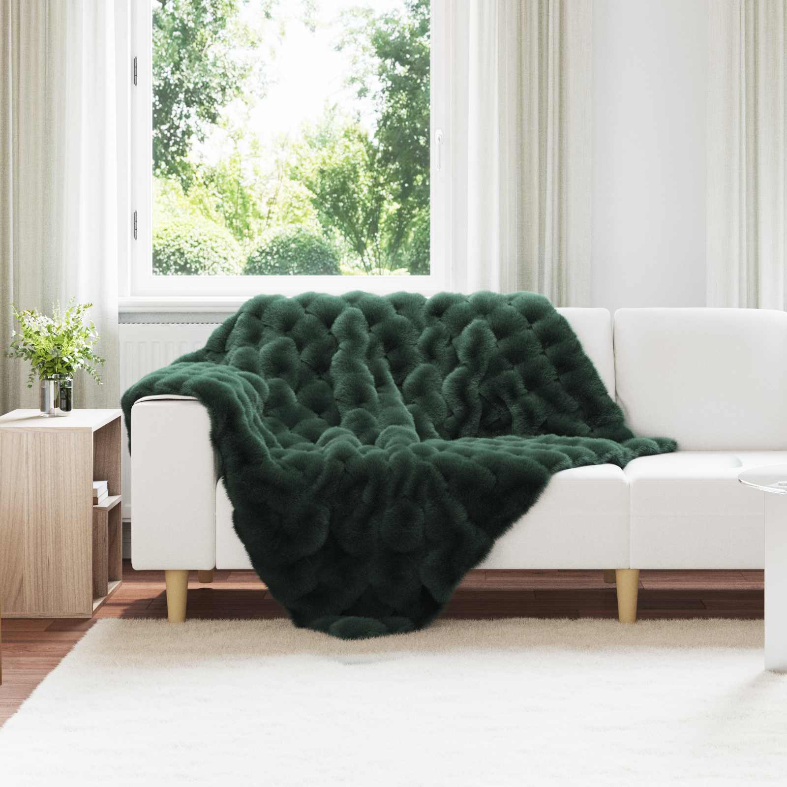 Vidaxl neppels konijnenbont deken olite donkergroen 130 x 150 cm