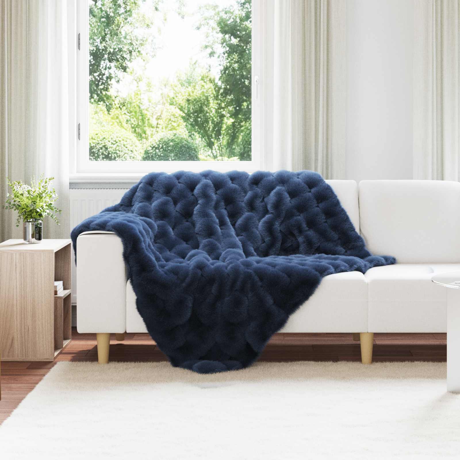 Vidaxl neppels konijnenbont deken olite marineblauw 130 x 150 cm