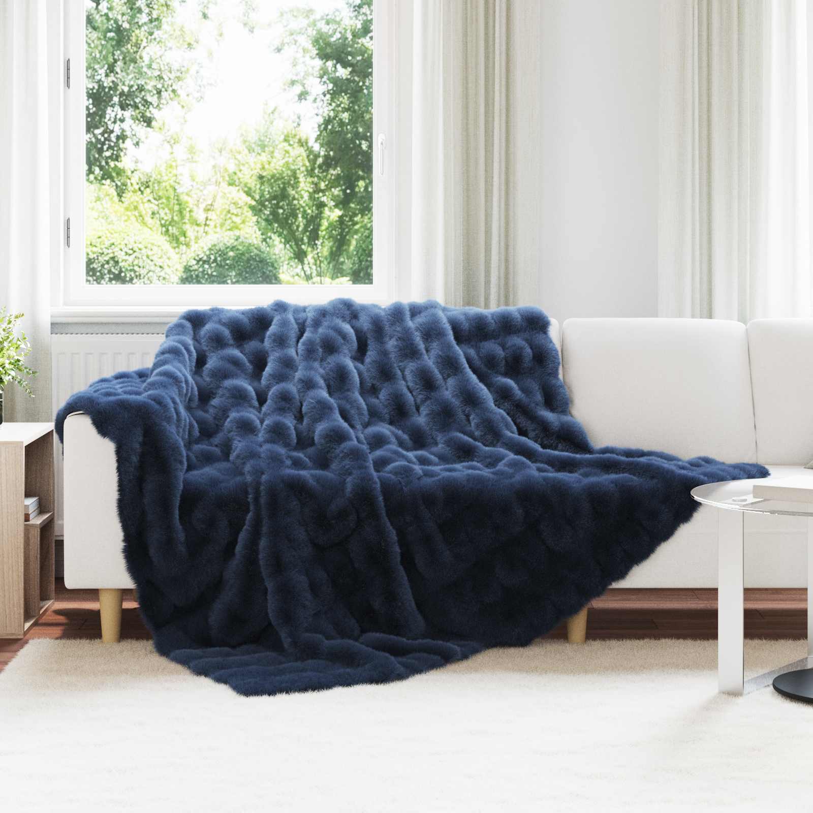 Vidaxl neppels konijnenbont deken olite marineblauw 220 x 240 cm